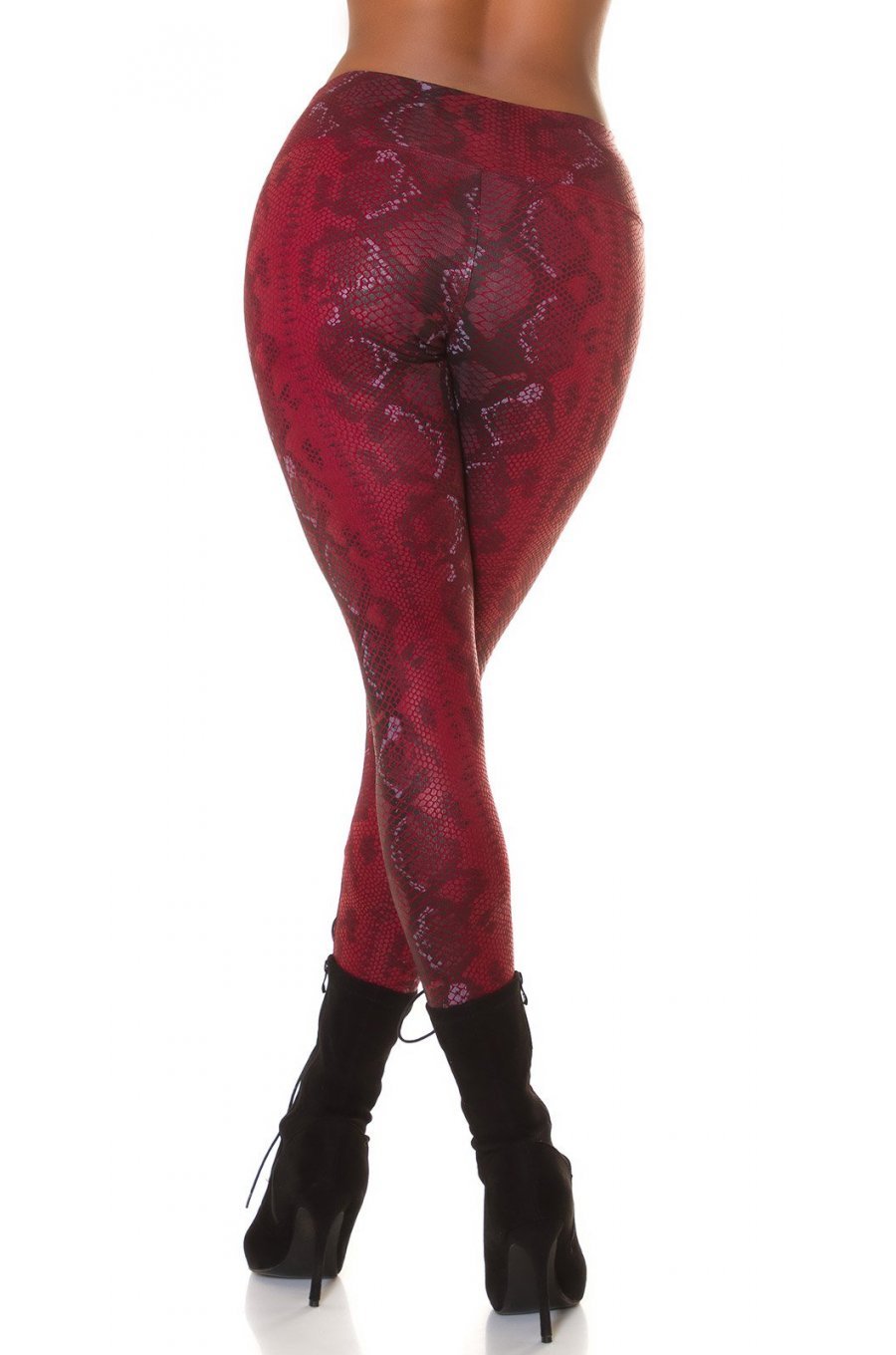Colanti dama animal print snake, piele eco, rosii, cu talia inalta, Sabrinne 2 - jojofashion.ro