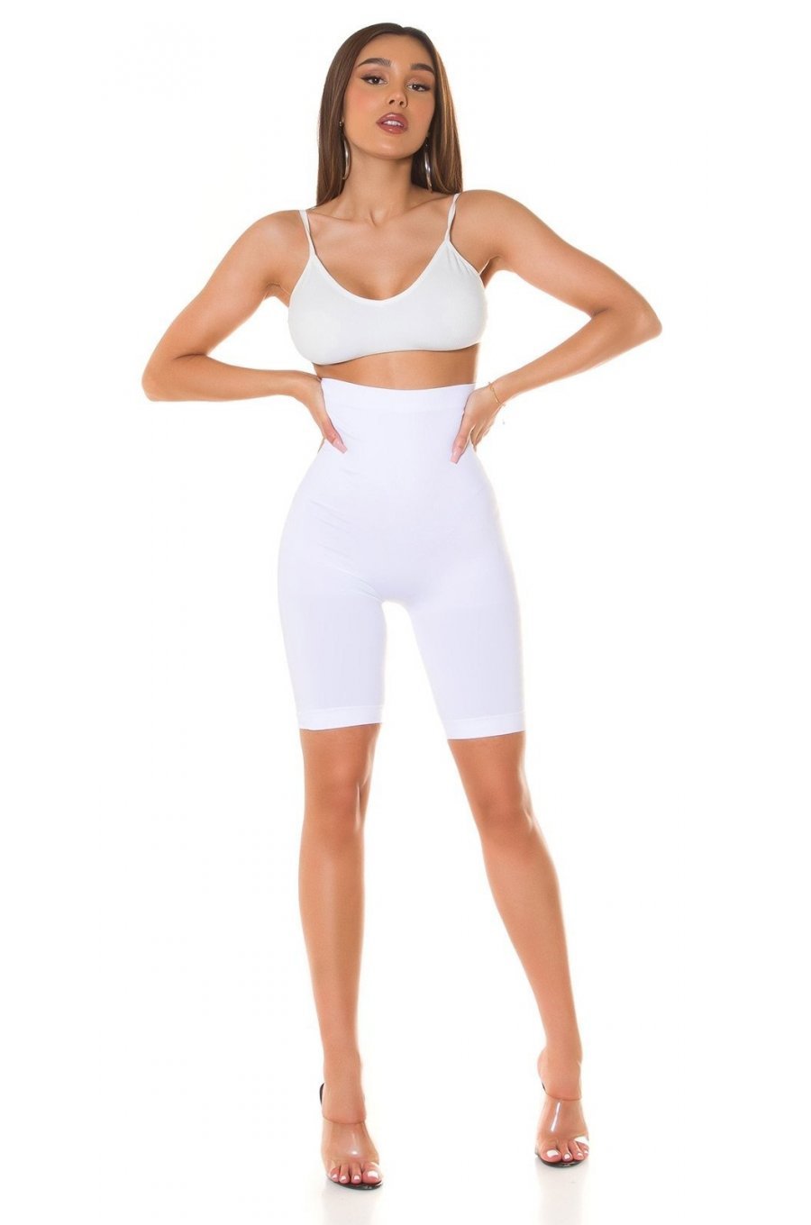 Colanti biker scurti albi modelatori cu talie inalta Yaren Colanti biker scurti albi modelatori cu talie inalta Yaren 5 - jojofashion.ro