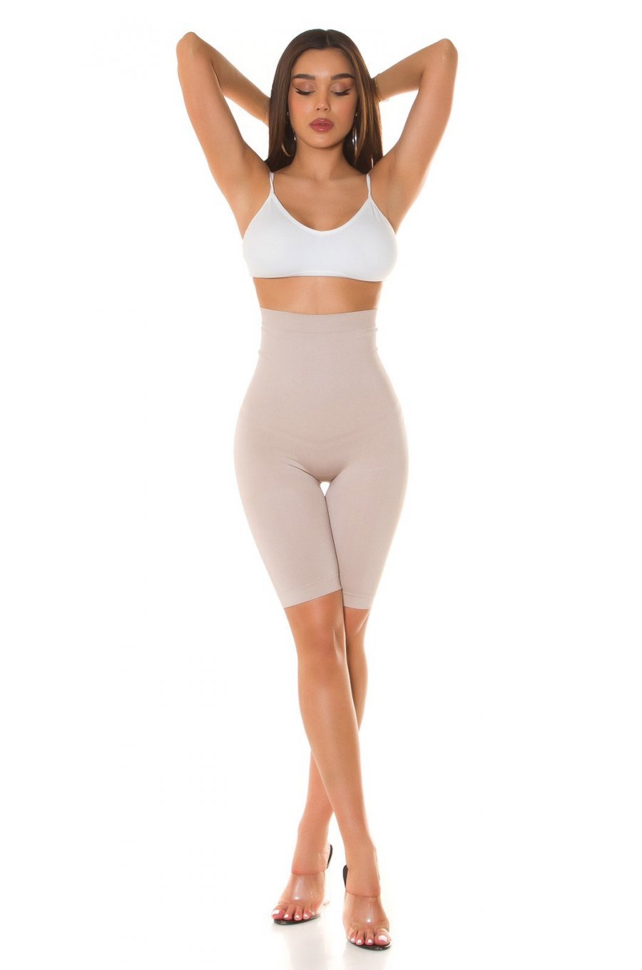 Colanti biker scurti cappuccino modelatori cu talie inalta Yaren Colanti biker scurti cappuccino modelatori cu talie inalta Yaren 3 - jojofashion.ro