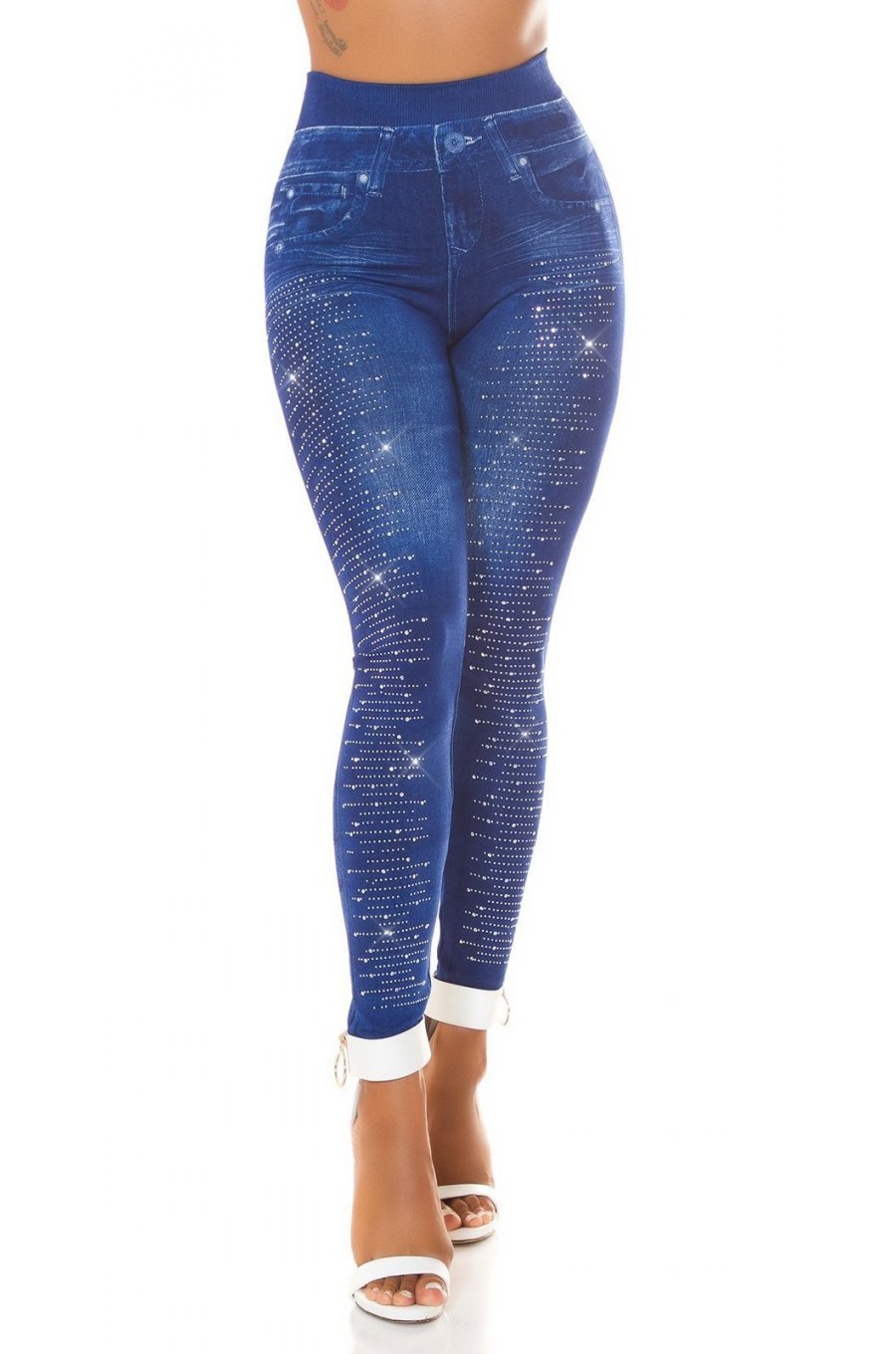 Colanti dama cu aspect de blugi, albastri, mulati, cu glitter, Zaylin 1 - jojofashion.ro