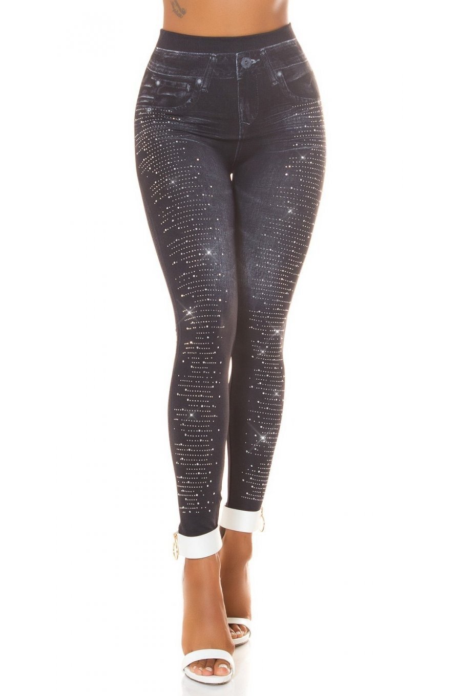 Colanti dama cu aspect de blugi, negri, mulati, cu glitter, Zaylin 1 - jojofashion.ro
