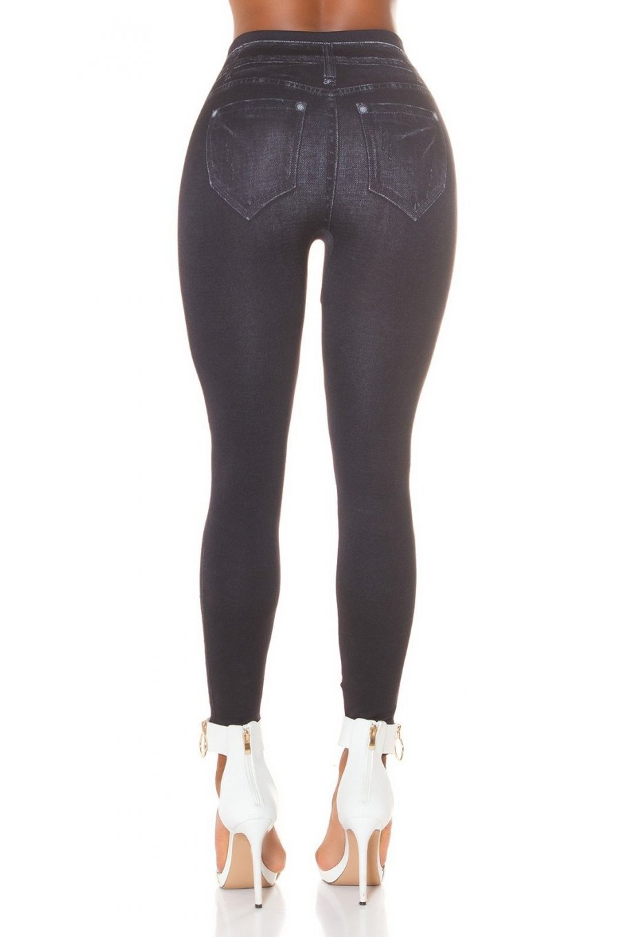 Colanti dama cu aspect de blugi, negri, mulati, cu glitter, Zaylin 2 - jojofashion.ro