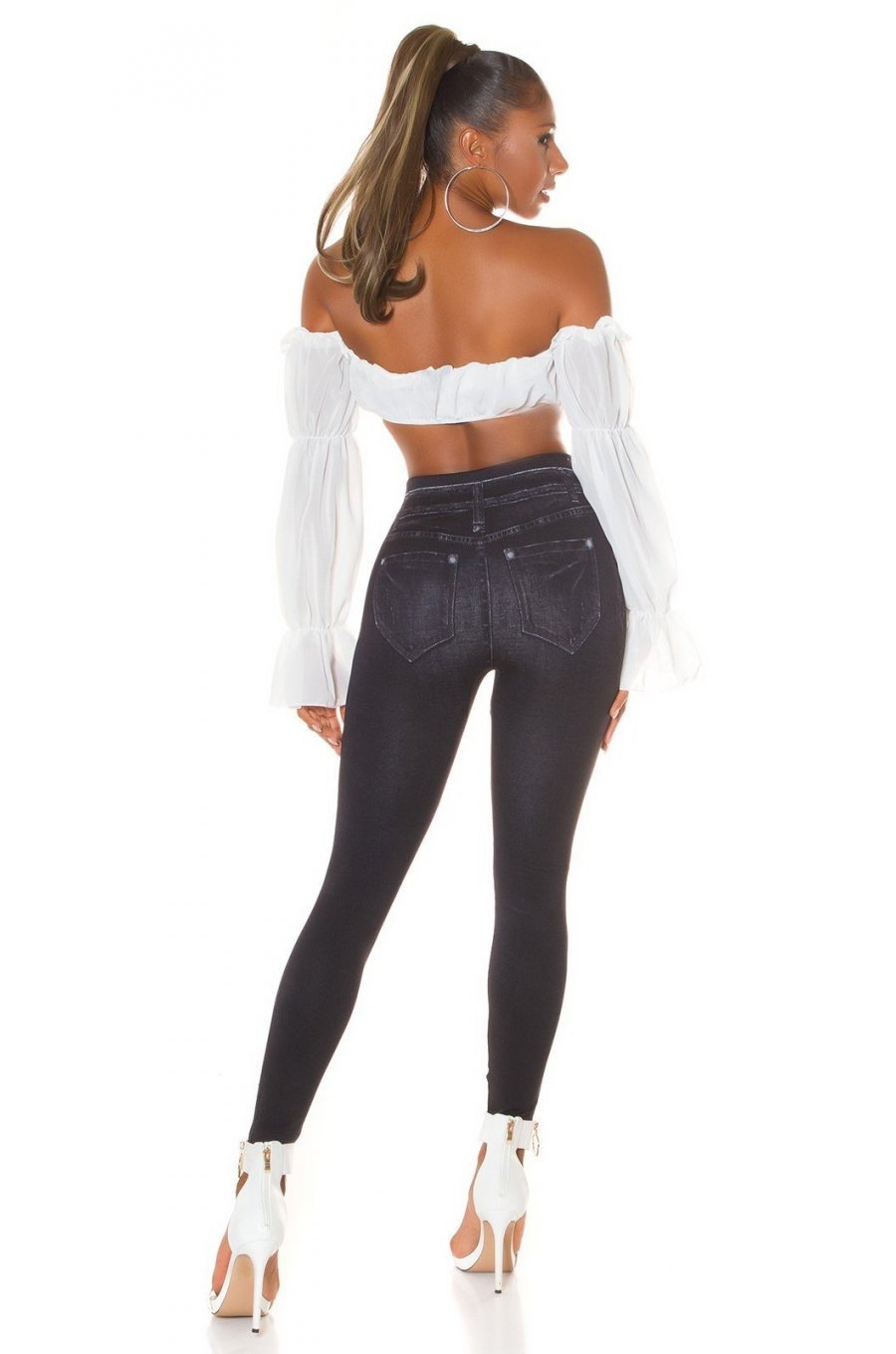 Colanti dama cu aspect de blugi, negri, mulati, cu glitter, Zaylin 6 - jojofashion.ro