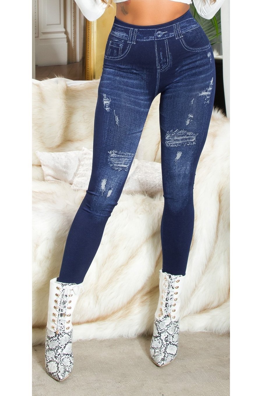 Colanti dama denim look, albastri, cu talia inalta, Nialla Colanti dama denim look, albastri, cu talia inalta, Nialla 1 - jojofashion.ro