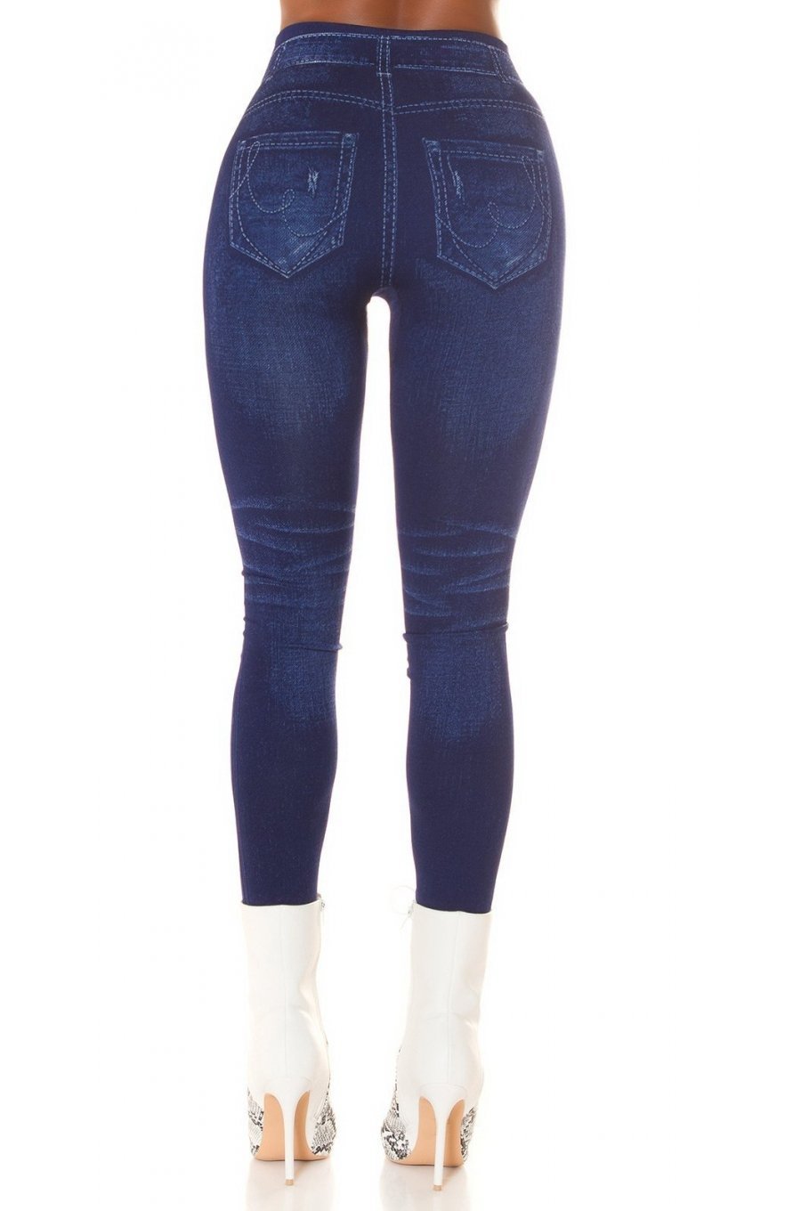 Colanti dama denim look, albastri, cu talia inalta, Nialla Colanti dama denim look, albastri, cu talia inalta, Nialla 2 - jojofashion.ro