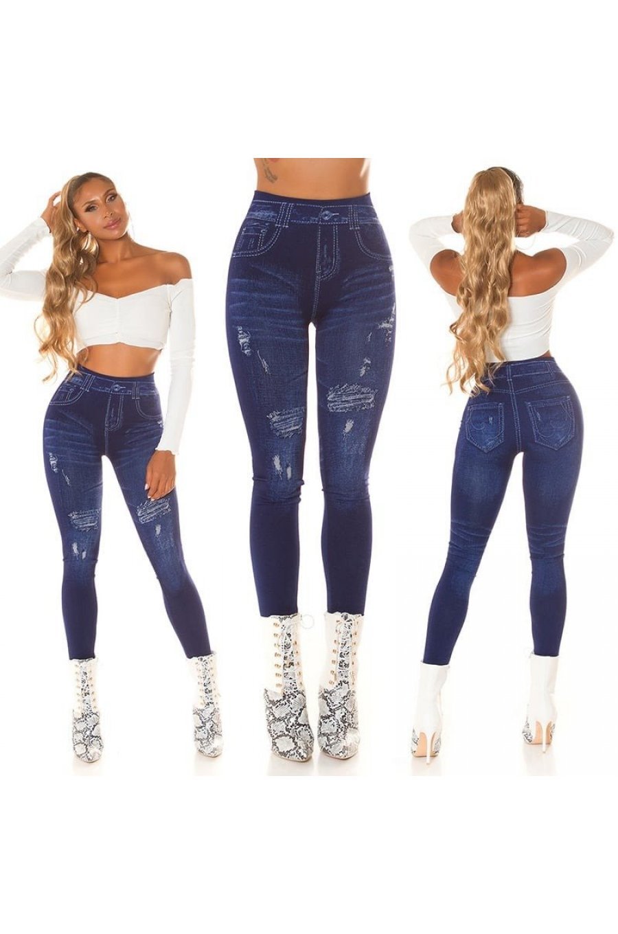 Colanti dama denim look, albastri, cu talia inalta, Nialla Colanti dama denim look, albastri, cu talia inalta, Nialla 8 - jojofashion.ro