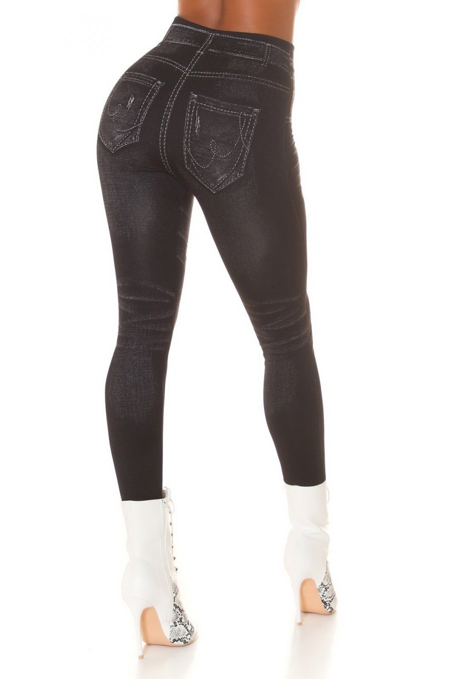 Colanti dama denim look, negri, cu talia inalta, Nialla Colanti dama denim look, negri, cu talia inalta, Nialla 2 - jojofashion.ro