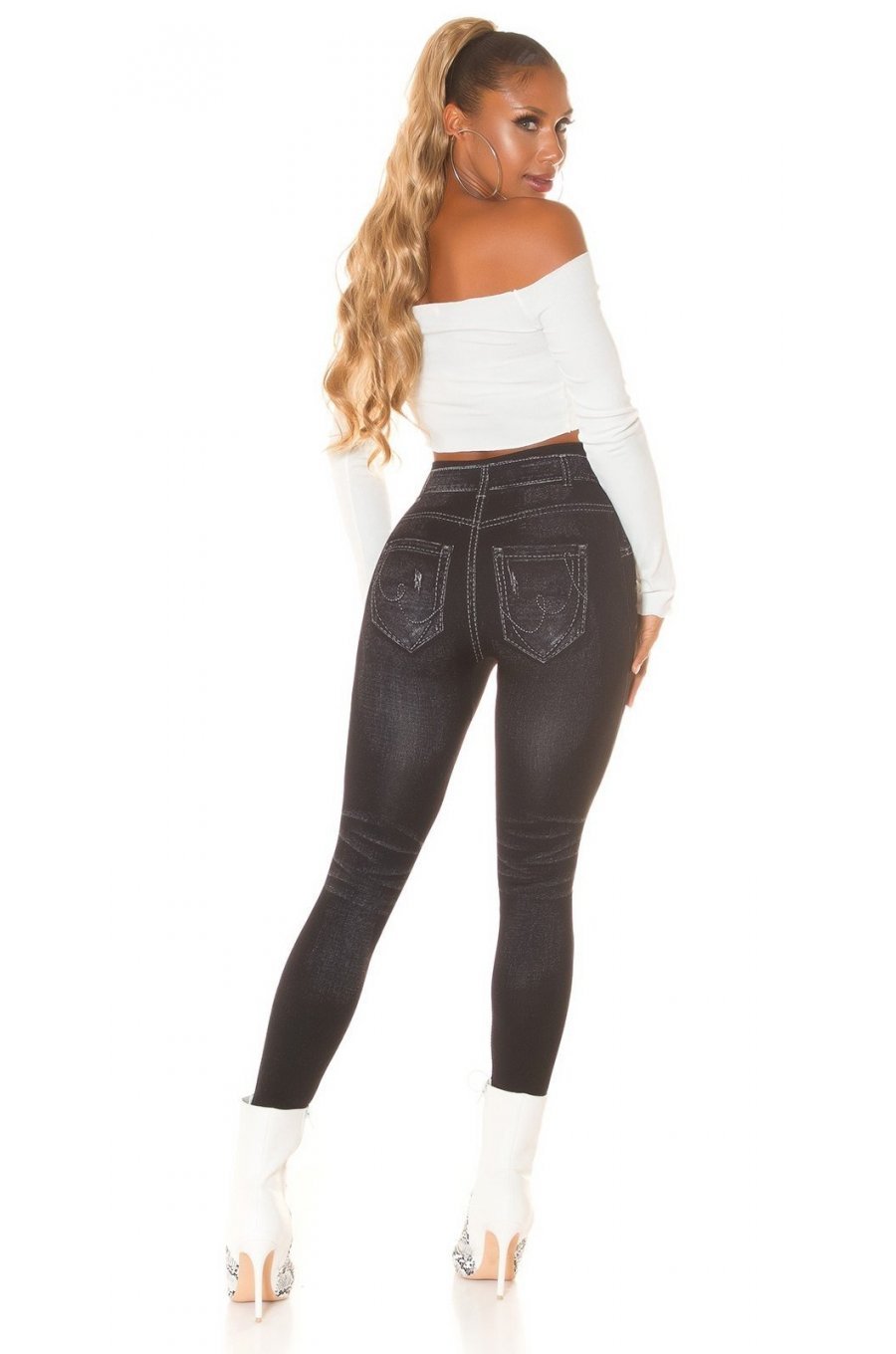 Colanti dama denim look, negri, cu talia inalta, Nialla Colanti dama denim look, negri, cu talia inalta, Nialla 6 - jojofashion.ro