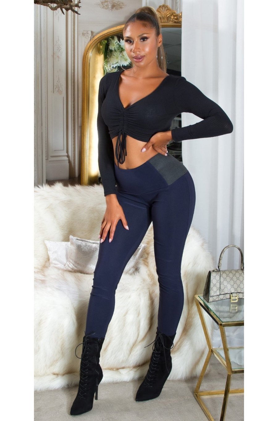 Colanti elastici bleumarin navy cu talie inalta Marissa Colanti elastici bleumarin navy cu talie inalta Marissa 3 - jojofashion.ro