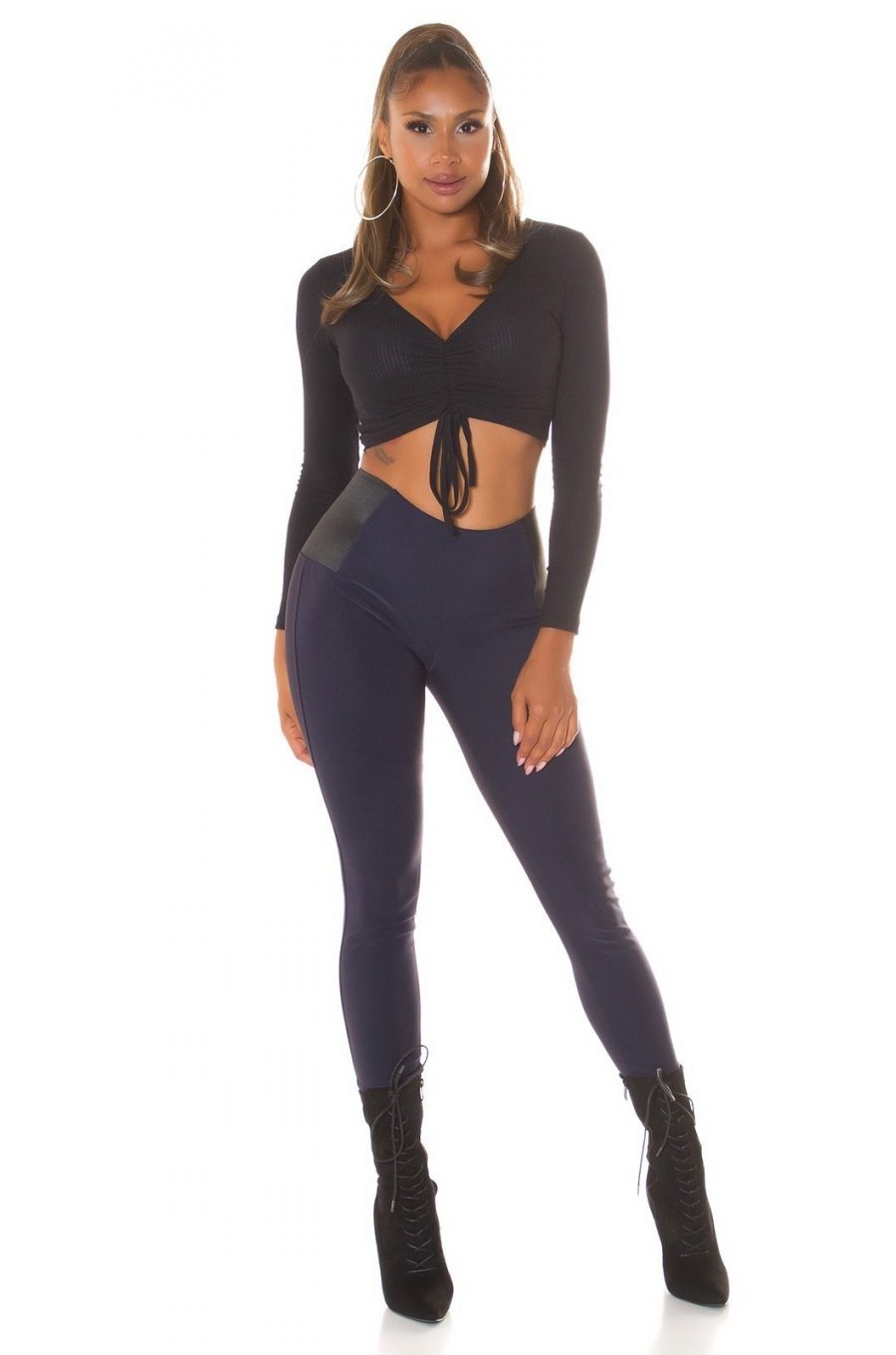 Colanti elastici bleumarin navy cu talie inalta Marissa Colanti elastici bleumarin navy cu talie inalta Marissa 5 - jojofashion.ro