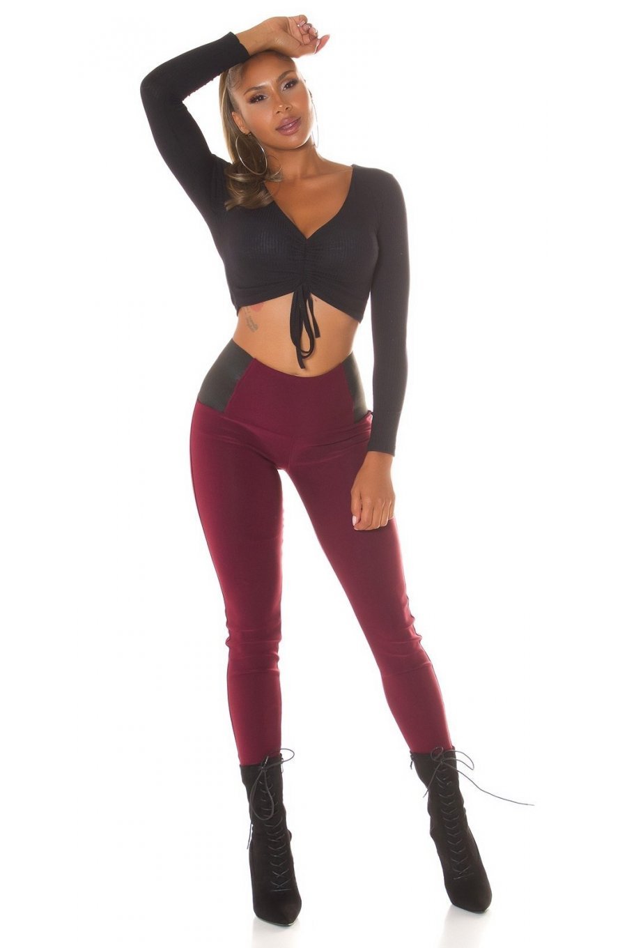 Colanti elastici burgundy cu talie inalta Marissa Colanti elastici burgundy cu talie inalta Marissa 7 - jojofashion.ro