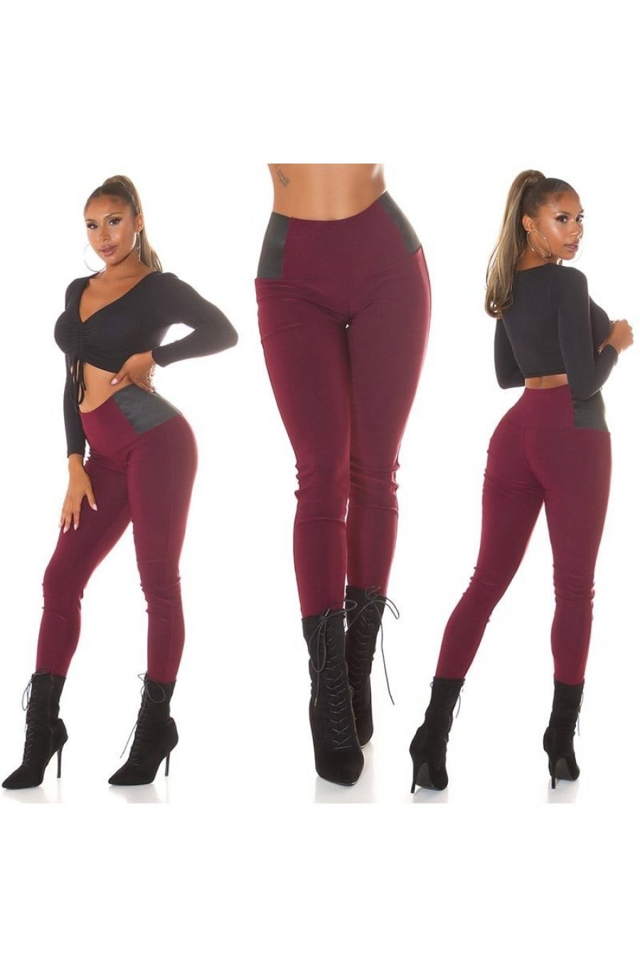 Colanti elastici burgundy cu talie inalta Marissa Colanti elastici burgundy cu talie inalta Marissa 8 - jojofashion.ro