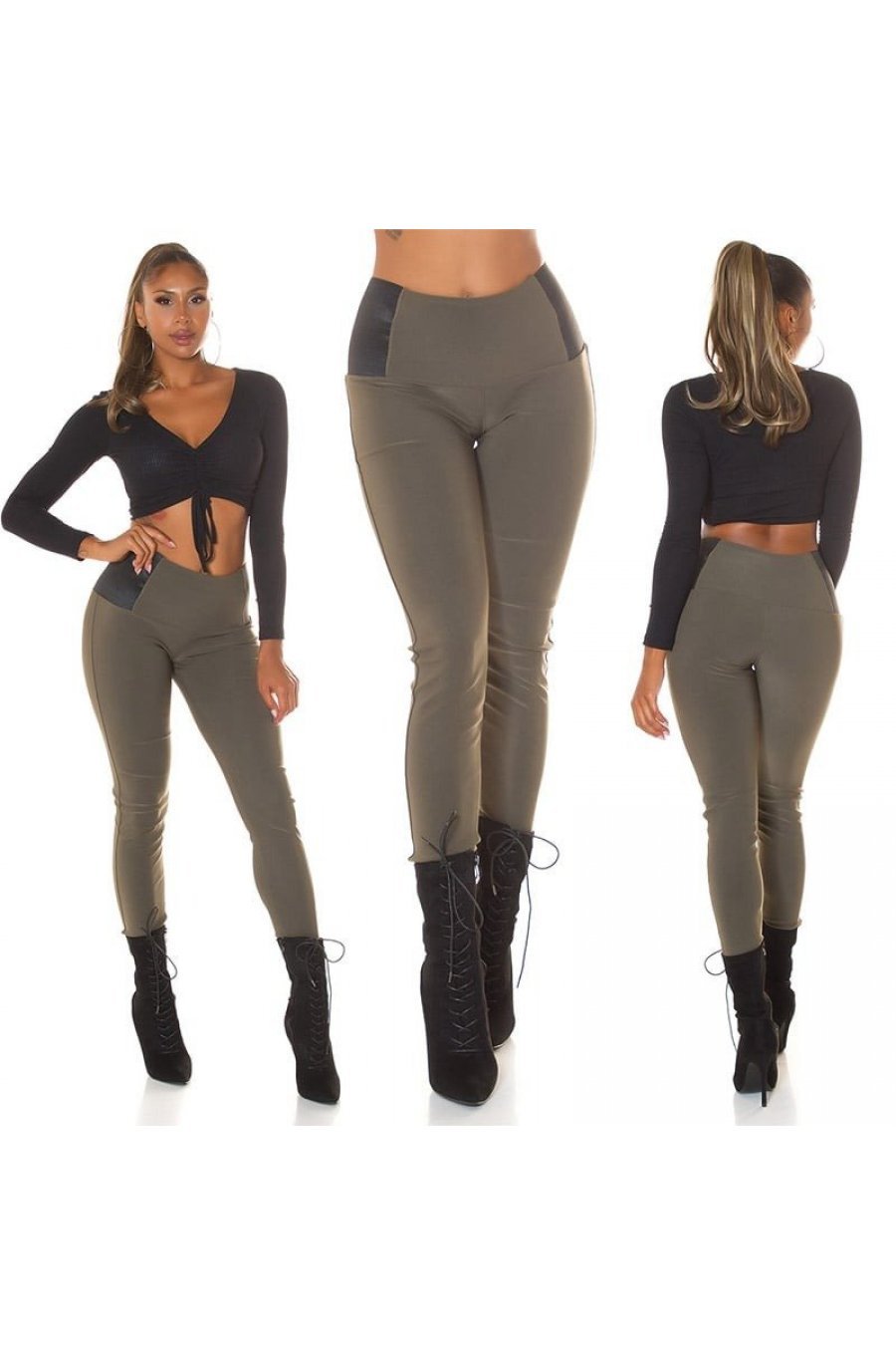 Colanti elastici kaki cu talie inalta Marissa Colanti elastici kaki cu talie inalta Marissa 8 - jojofashion.ro