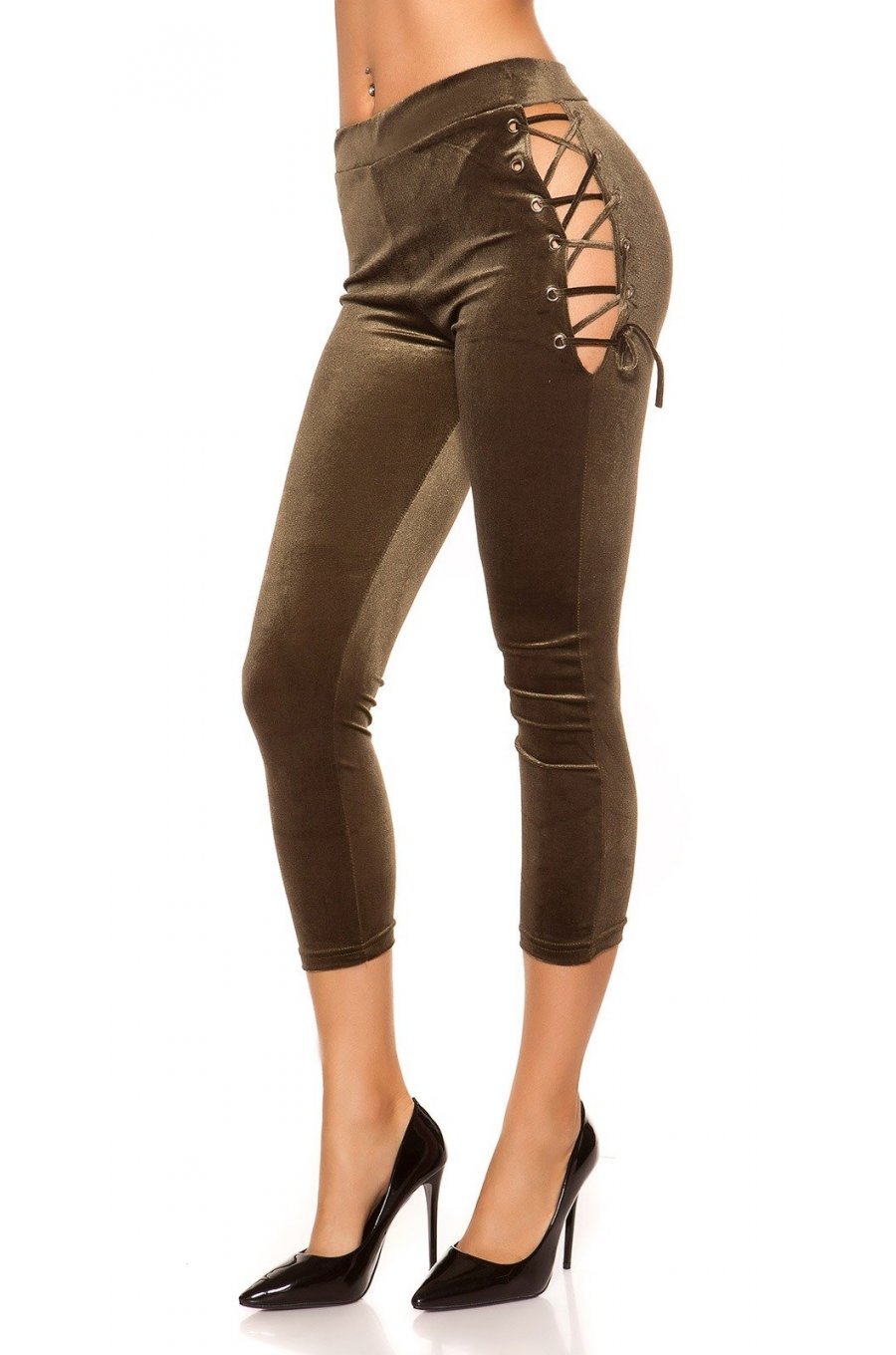 Colanti kaki din catifea cu siret pe sold Aitana Colanti kaki din catifea cu siret pe sold Aitana 1 - jojofashion.ro