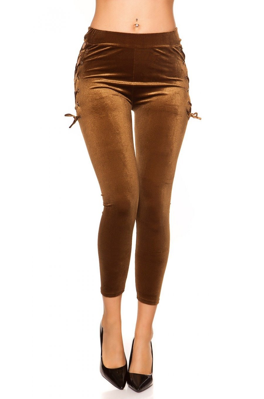 Colanti maro din catifea cu siret pe sold Aitana Colanti maro din catifea cu siret pe sold Aitana 2 - jojofashion.ro