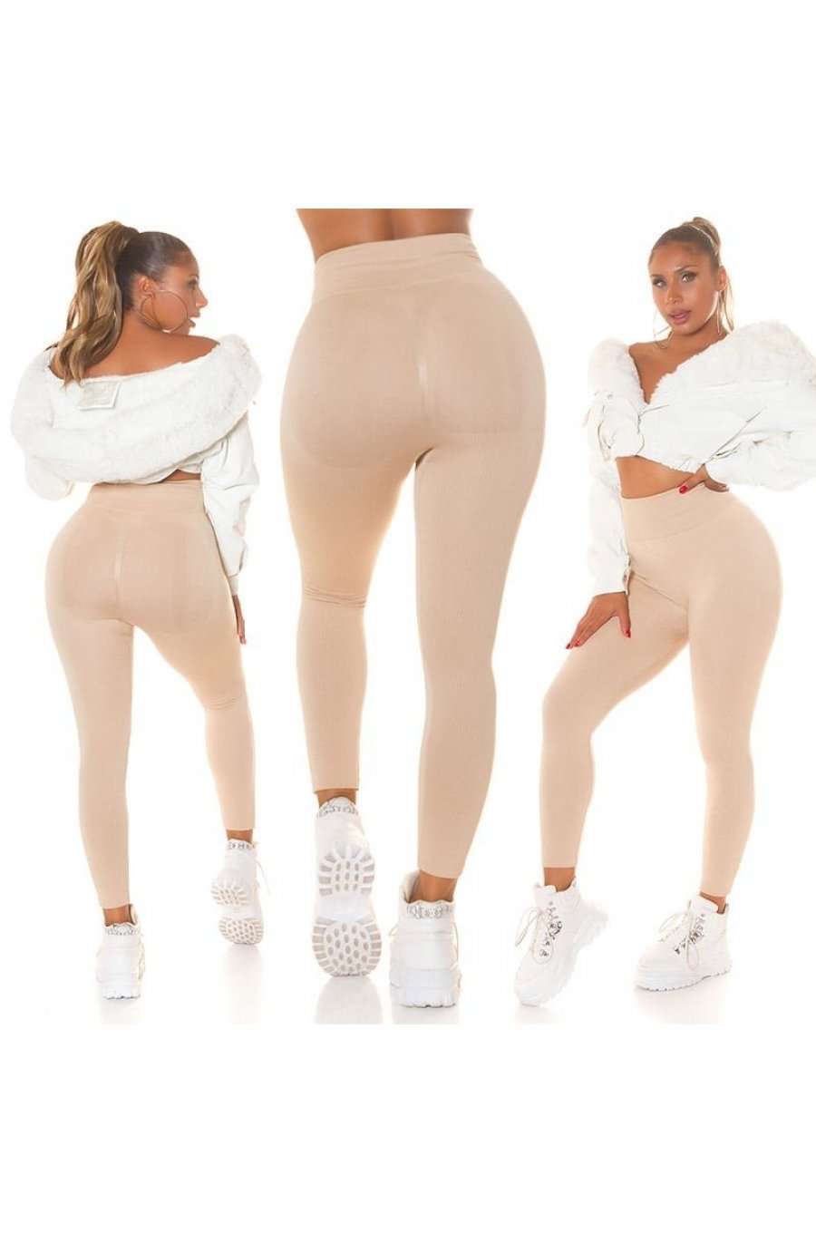 Colanti modelatori bej cu talie inalta si striatii Adelisia Colanti modelatori bej cu talie inalta si striatii Adelisia 5 - jojofashion.ro