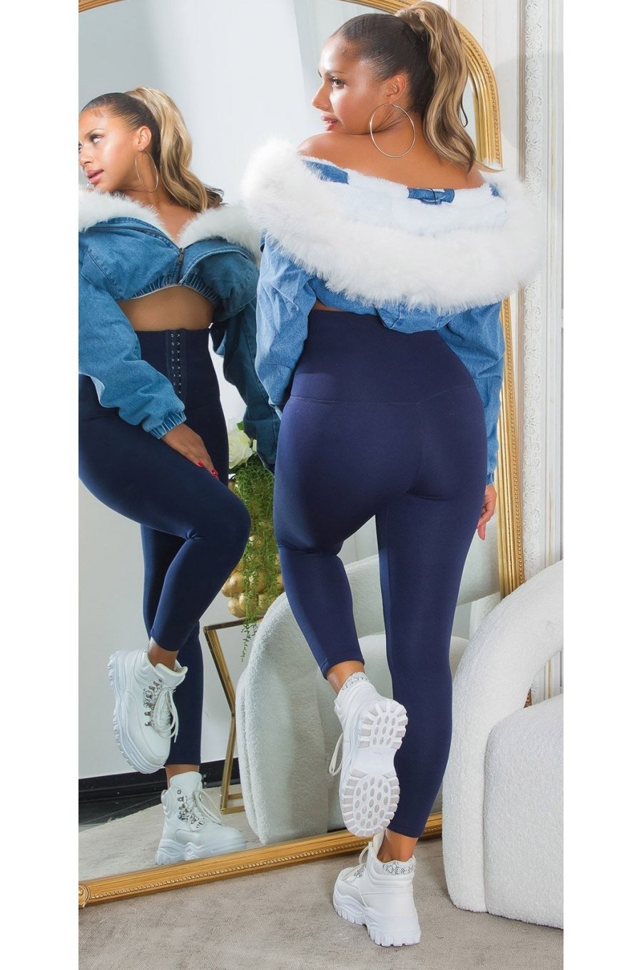 Colanti modelatori bleumarin navy cu corset si talie inalta Kellsa 3 - jojofashion.ro