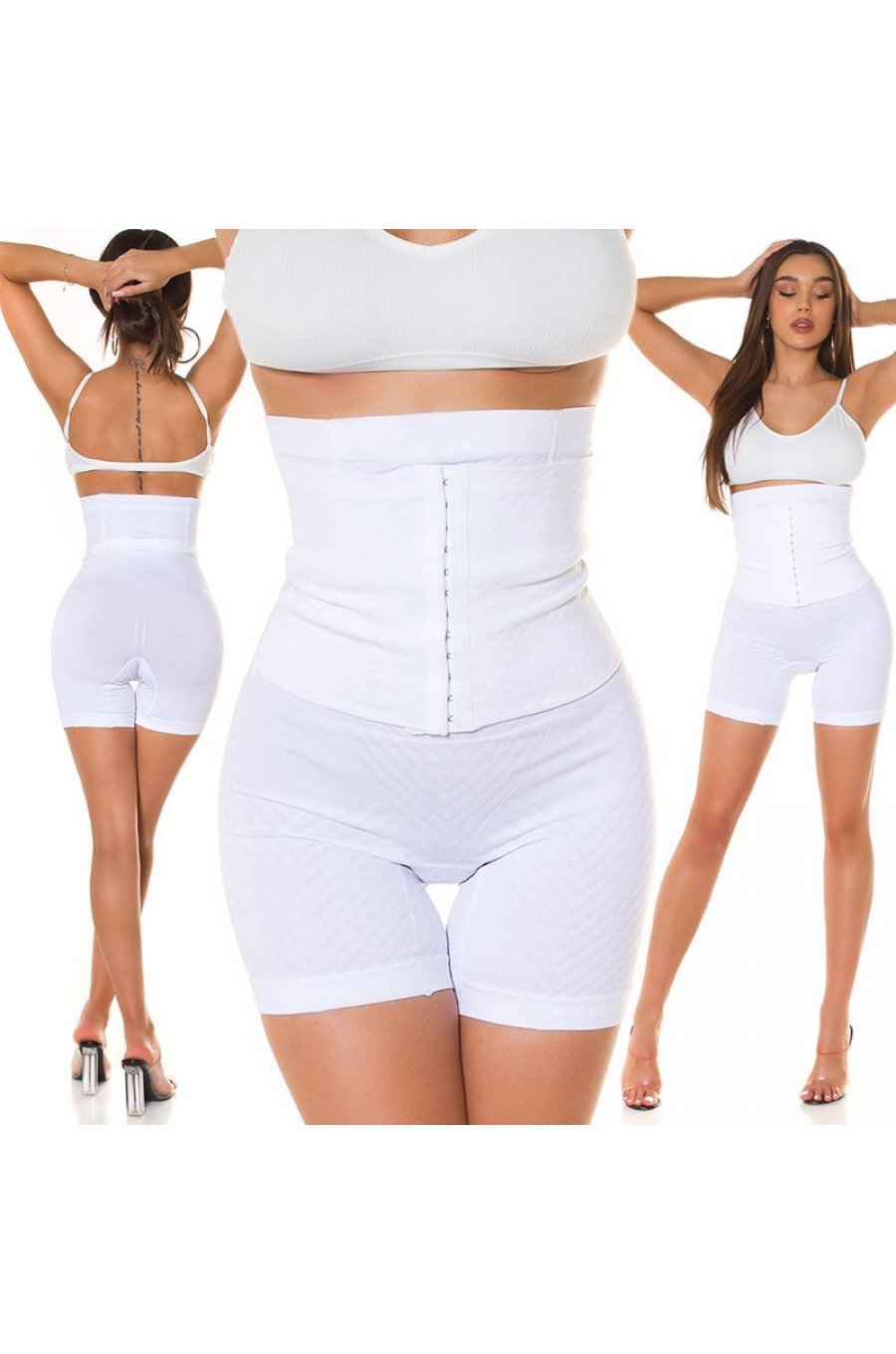 Colanti modelatori scurti albi cu corset Deydra 6 - jojofashion.ro