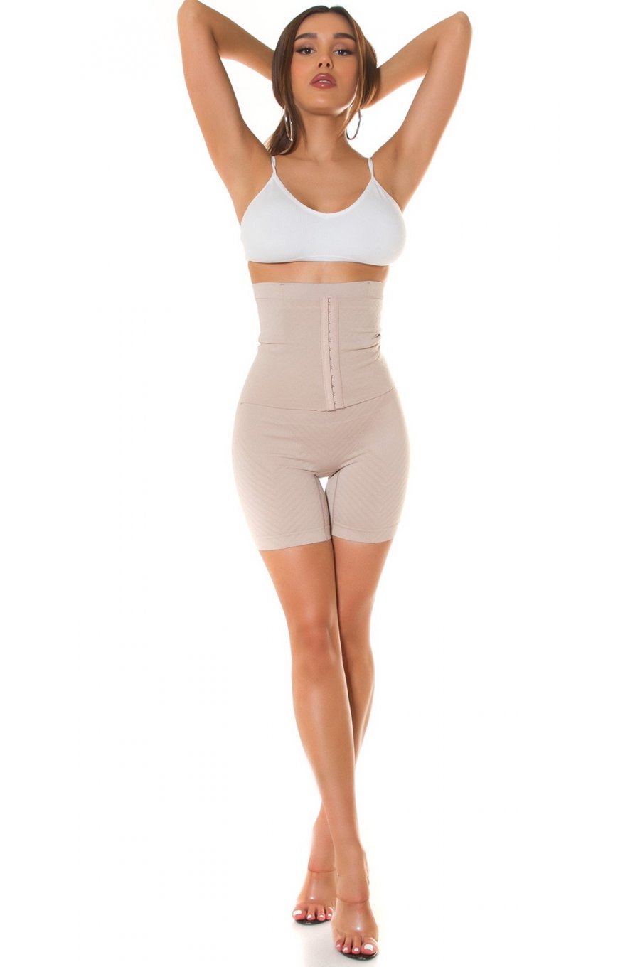 Colanti modelatori scurti cappuccino cu corset Deydra Colanti modelatori scurti cappuccino cu corset Deydra 3 - jojofashion.ro