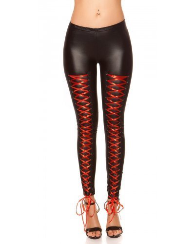 Colanti negri cu snur rosu pe picior Clyde Colanti dama, Colanti negri cu snur rosu pe picior Clyde - jojofashion.ro
