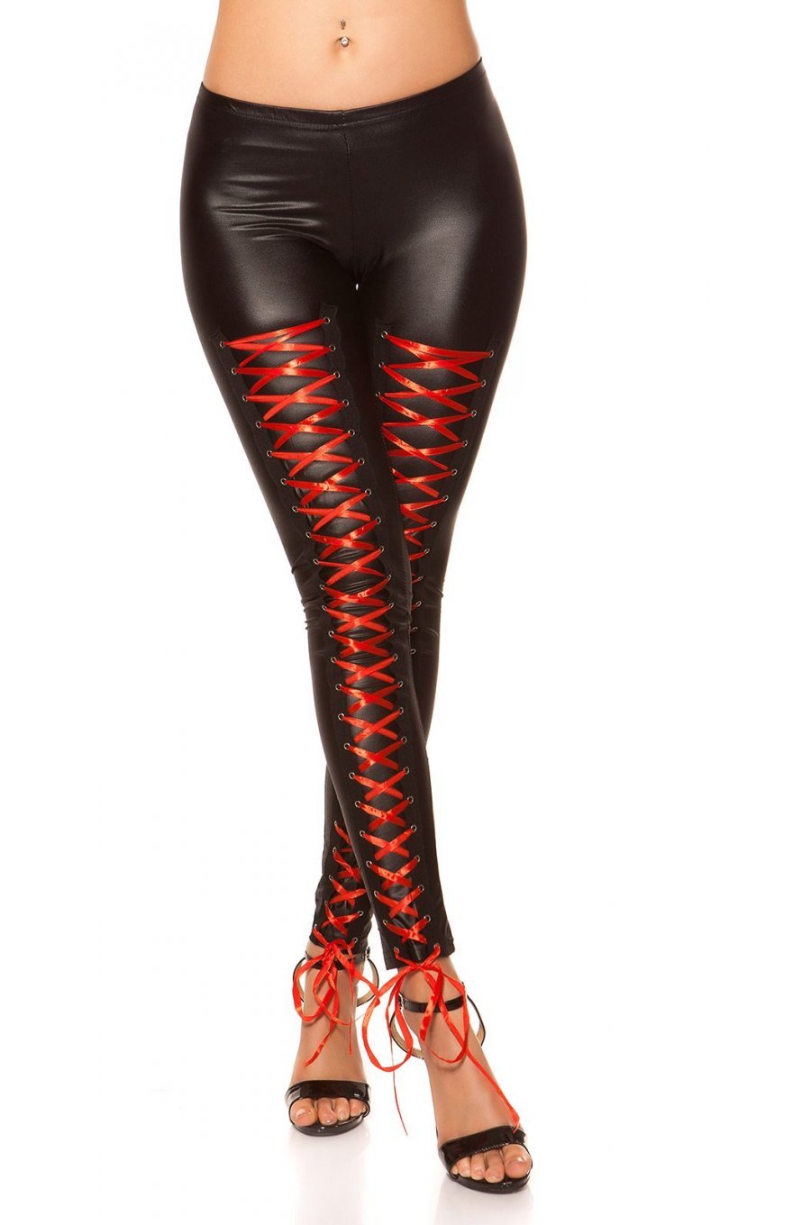 Colanti negri cu snur rosu pe picior Clyde Colanti negri cu snur rosu pe picior Clyde 5 - jojofashion.ro