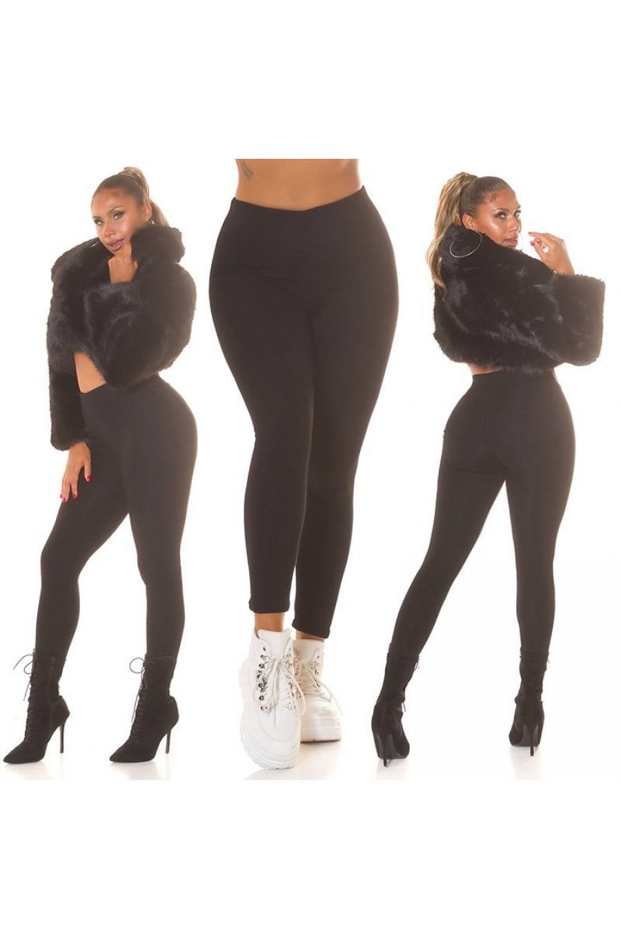 Colanti negri cu talie inalta din vascoza Serray Colanti negri cu talie inalta din vascoza Serray 5 - jojofashion.ro