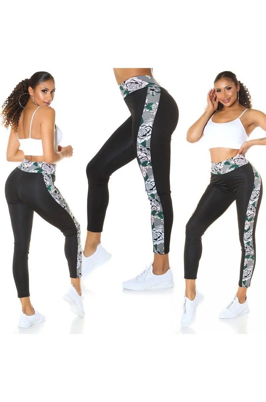 Colanti dama negri cu talia inalta si print floral Saany 7 - jojofashion.ro