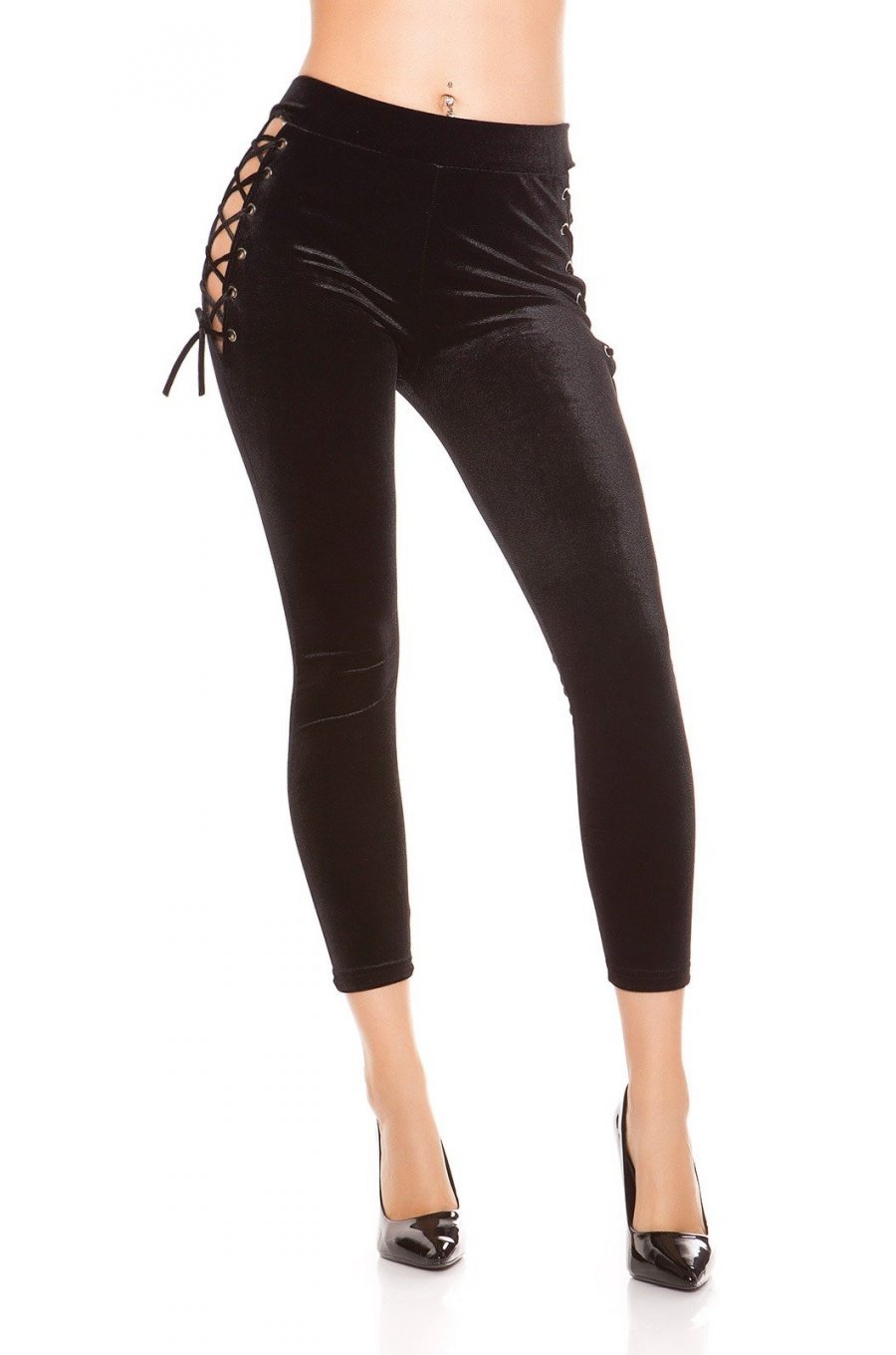 Colanti negri din catifea cu siret pe sold Aitana Colanti negri din catifea cu siret pe sold Aitana 2 - jojofashion.ro