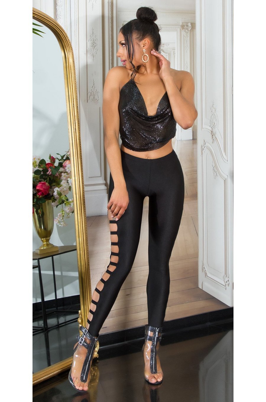 Colanti dama negri, elastici, cu taieturi laterale, Delia 4 - jojofashion.ro