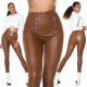 Colanti din piele eco maro cu talie inalta Susan 5 - jojofashion.ro