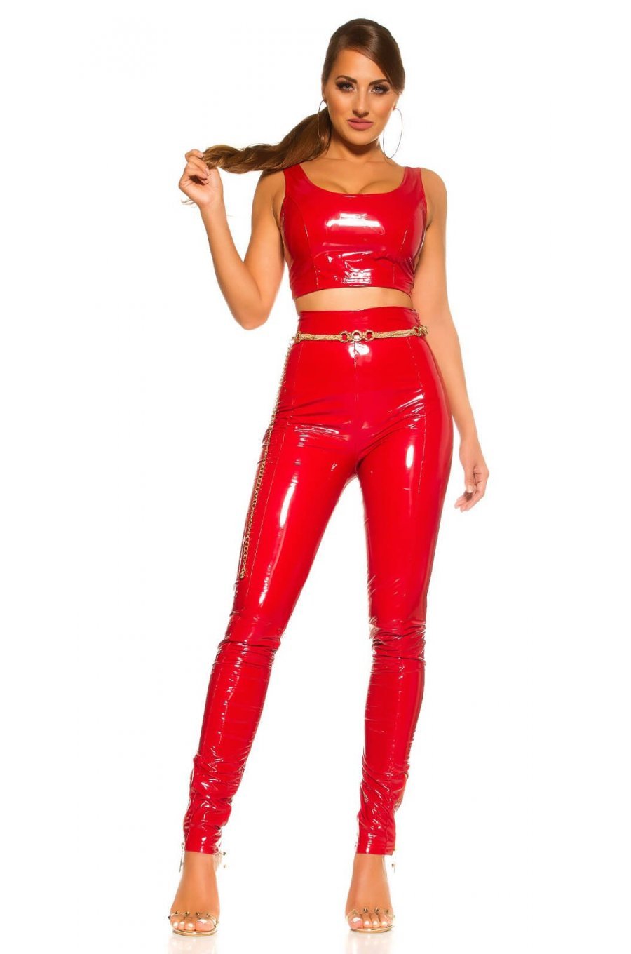 Pantaloni din latex rosii Mellody Pantaloni din latex rosii Mellody 5 - jojofashion.ro