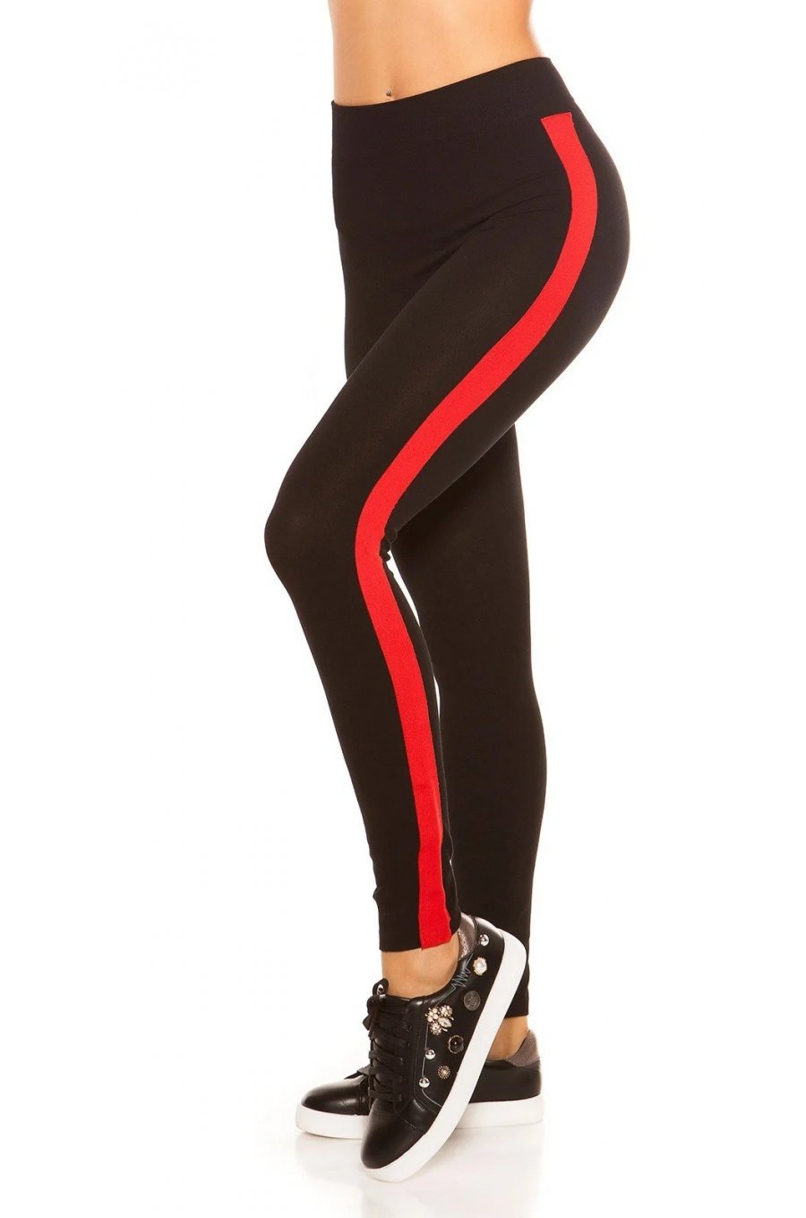 Colanti sport negri cu talie inalta si dunga rosie Josie 1 - jojofashion.ro
