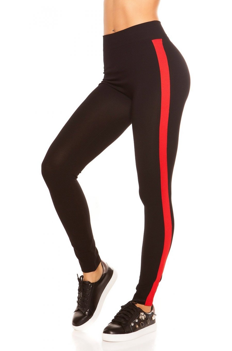 Colanti sport negri cu talie inalta si dunga rosie Josie 5 - jojofashion.ro