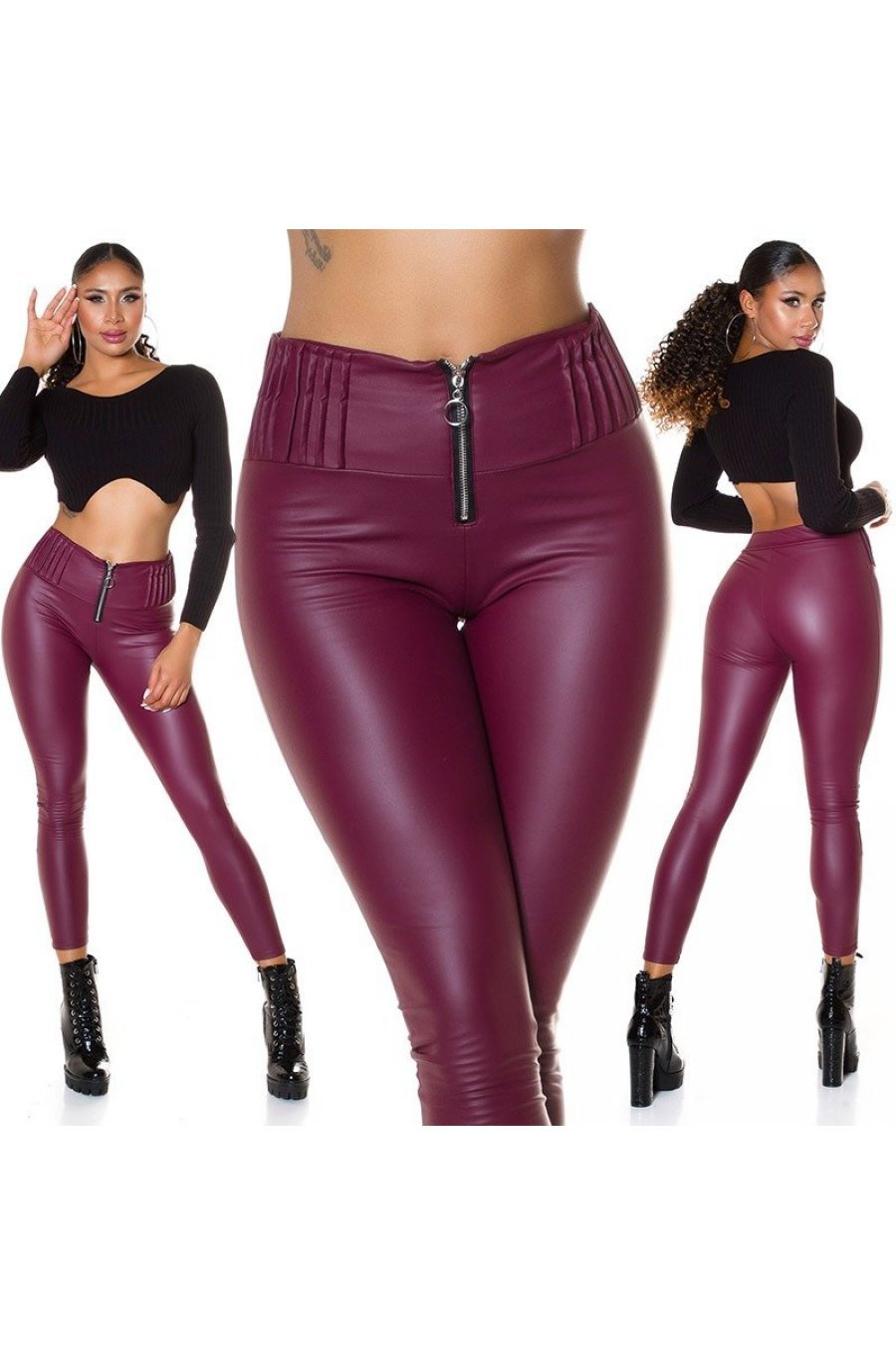 Colanti dama termici, burgundy, piele eco, cu talia inalta, Olivia Colanti dama termici, burgundy, piele eco, cu talia inalta, Olivia 5 - jojofashion.ro
