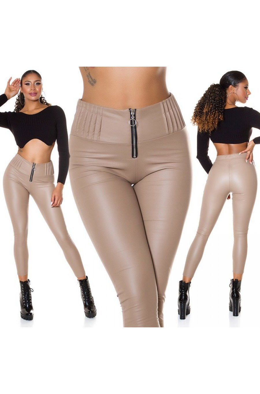 Colanti termici cappuccino din piele eco cu talie inalta Olivia Colanti termici cappuccino din piele eco cu talie inalta Olivia 6 - jojofashion.ro
