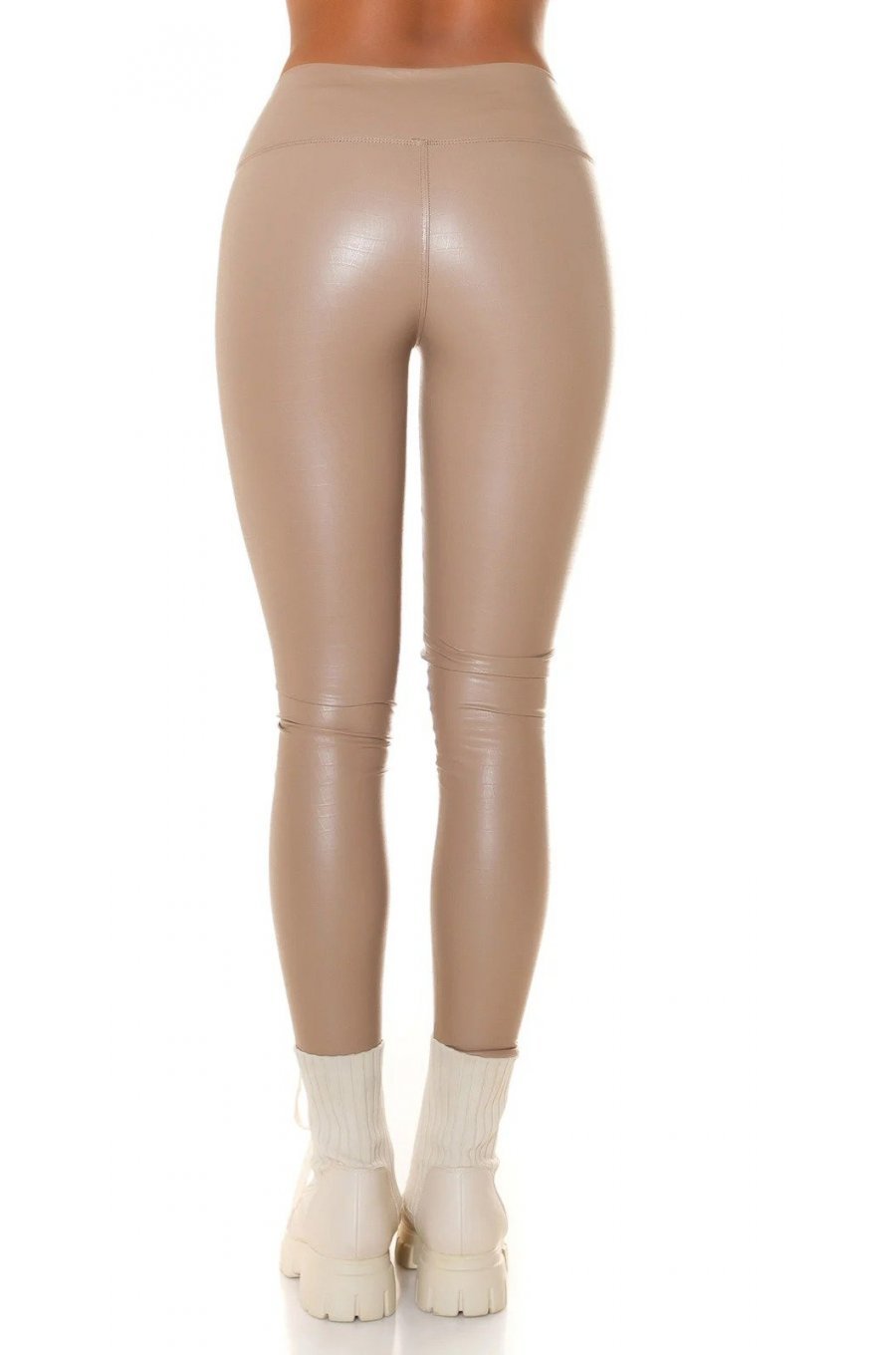 Colanti dama termici, cu talia inalta, cappuccino, imitatie piele de crocodil, Fallon 2 - jojofashion.ro