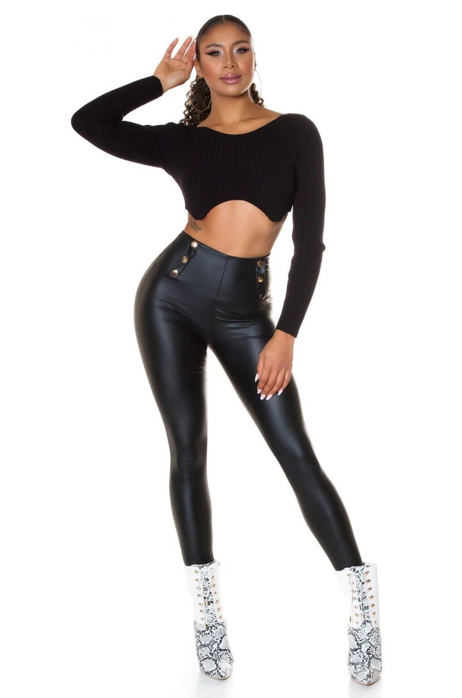 Colanti termici negri piele eco cu talie inalta Rimmy Colanti termici negri piele eco cu talie inalta Rimmy 3 - jojofashion.ro