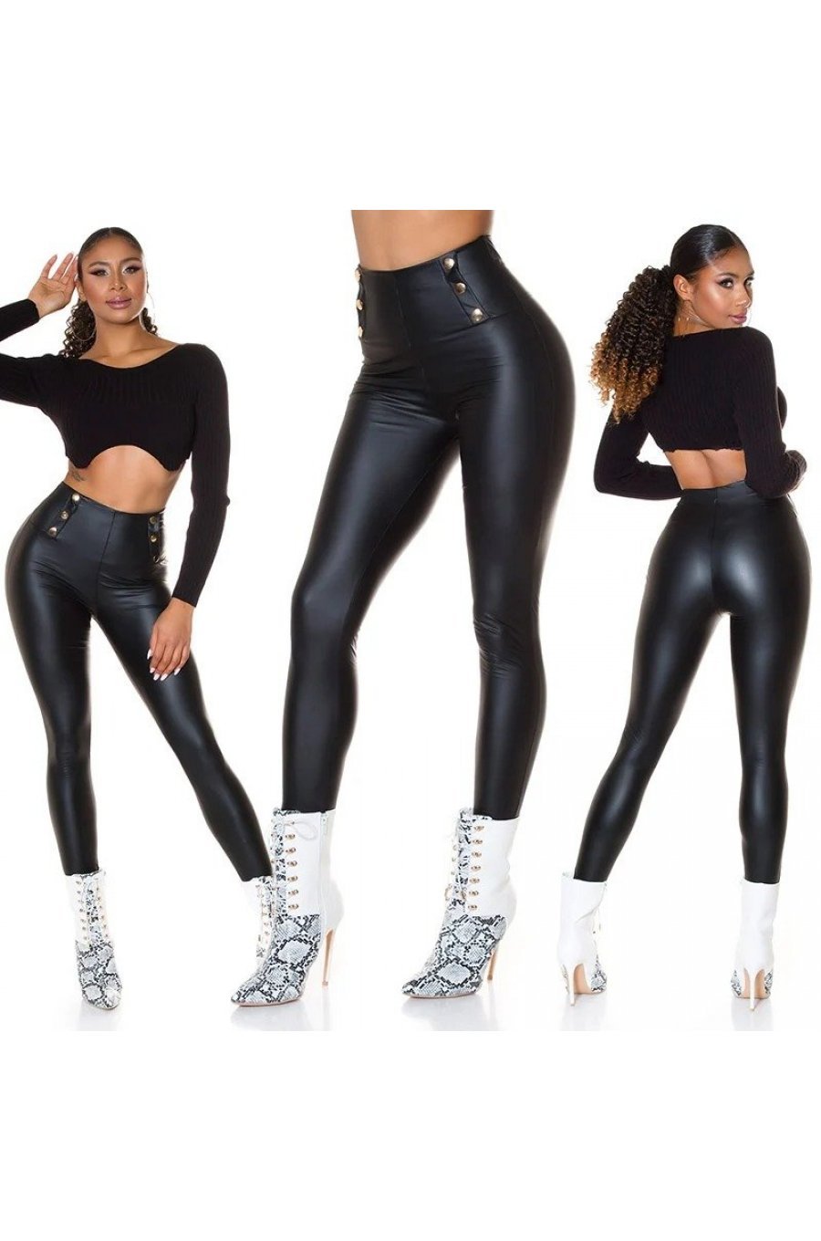 Colanti termici negri piele eco cu talie inalta Rimmy Colanti termici negri piele eco cu talie inalta Rimmy 4 - jojofashion.ro
