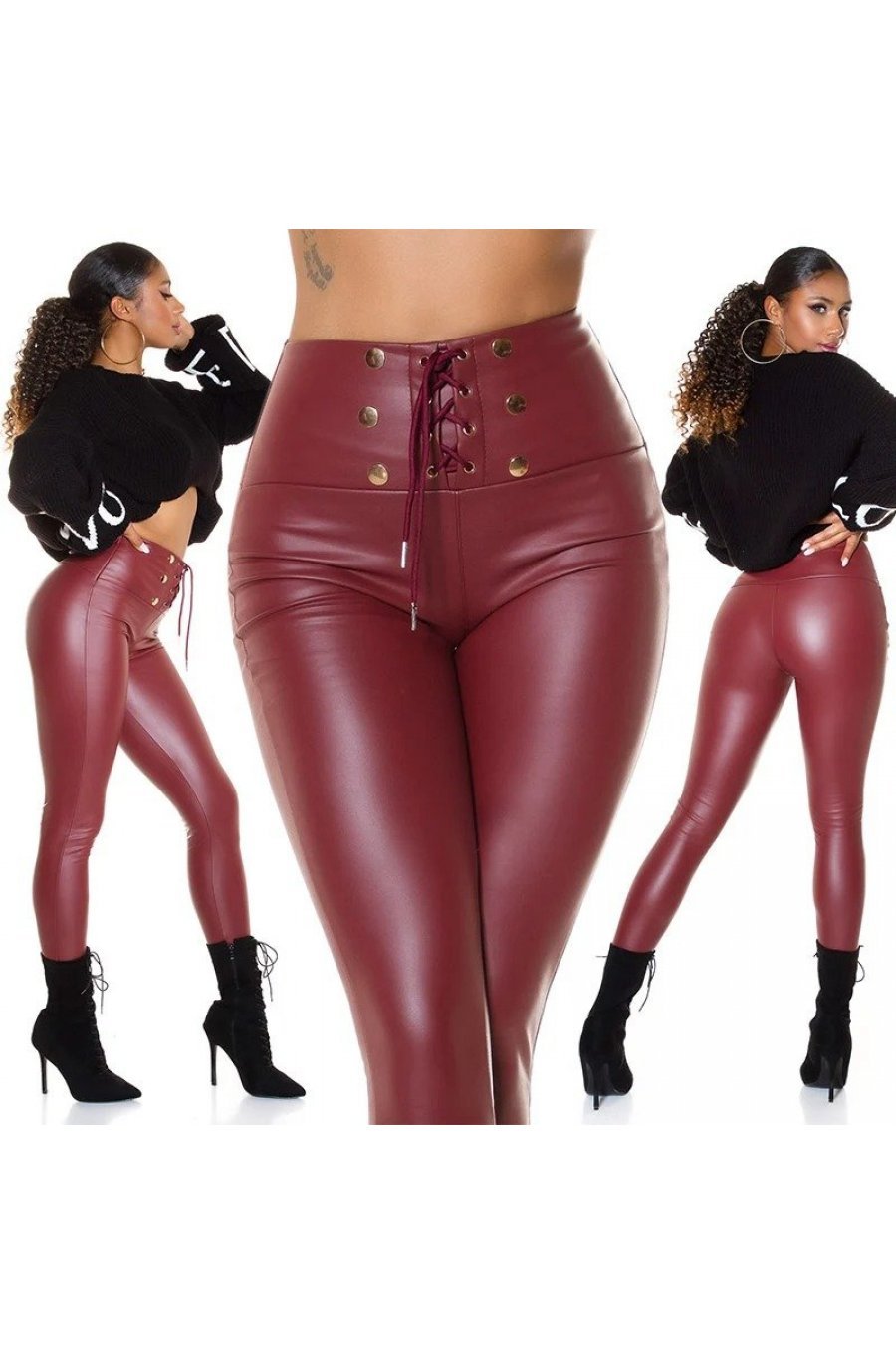 Colanti dama termici piele eco burgundy cu talia inalta Cindy Colanti dama termici piele eco burgundy cu talia inalta Cindy 4 - jojofashion.ro