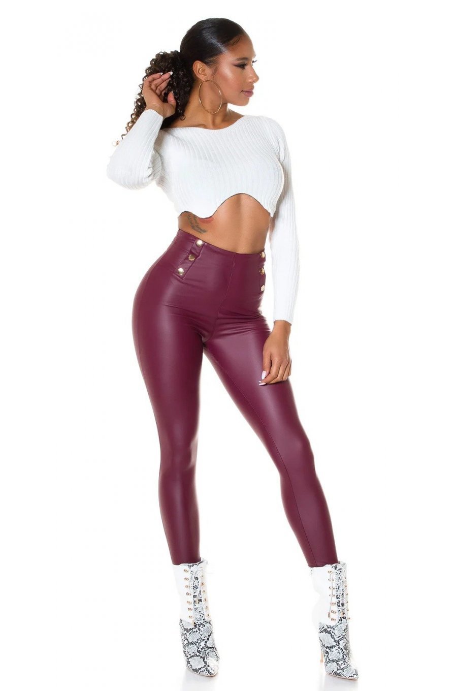 Colanti termici piele eco burgundy cu talie inalta Rimmy Colanti termici piele eco burgundy cu talie inalta Rimmy 3 - jojofashion.ro