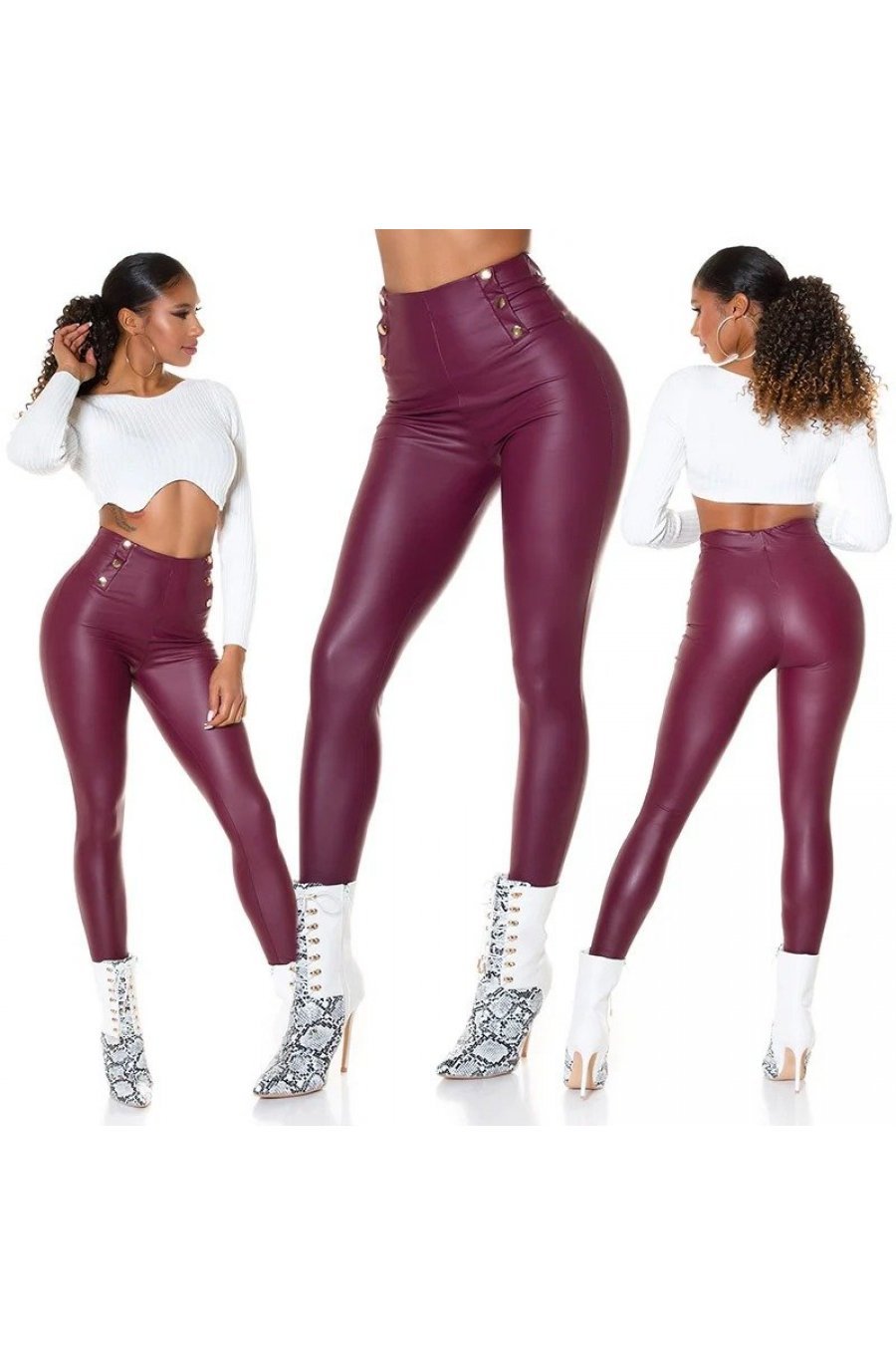 Colanti termici piele eco burgundy cu talie inalta Rimmy Colanti termici piele eco burgundy cu talie inalta Rimmy 4 - jojofashion.ro
