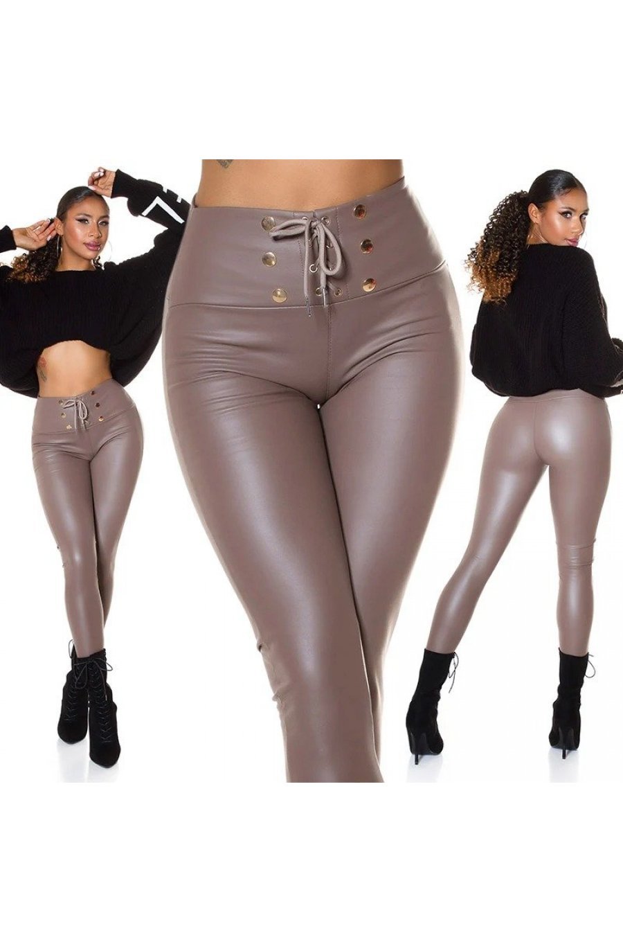 Colanti dama termici piele eco cappuccino cu talia inalta Cindy Colanti dama termici piele eco cappuccino cu talia inalta Cindy 4 - jojofashion.ro