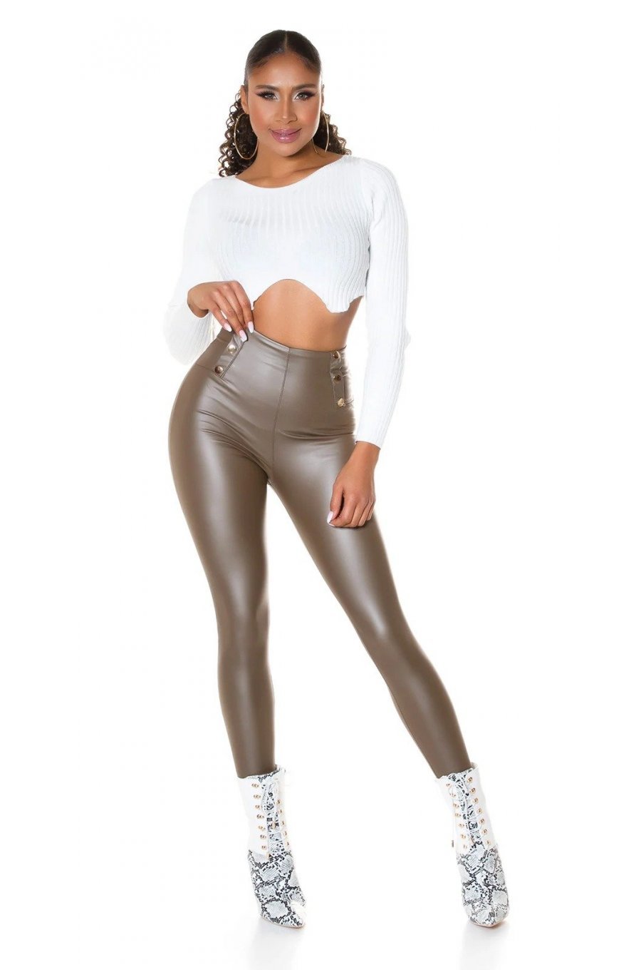 Colanti termici piele eco cappuccino cu talie inalta Rimmy Colanti termici piele eco cappuccino cu talie inalta Rimmy 3 - jojofashion.ro