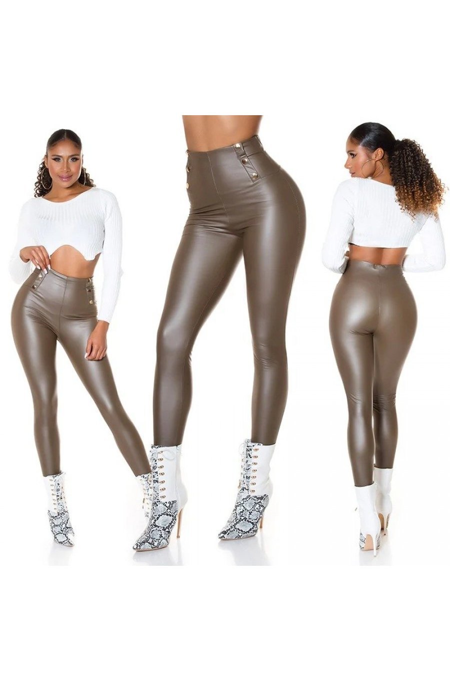 Colanti termici piele eco cappuccino cu talie inalta Rimmy Colanti termici piele eco cappuccino cu talie inalta Rimmy 4 - jojofashion.ro