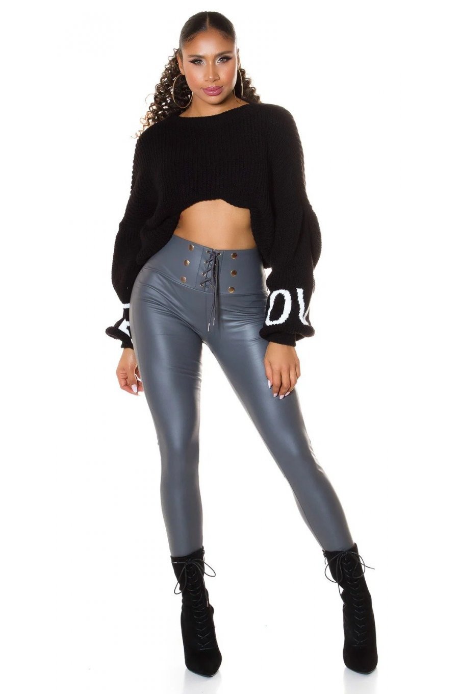Colanti dama termici piele eco gri cu talia inalta Cindy Colanti dama termici piele eco gri cu talia inalta Cindy 3 - jojofashion.ro