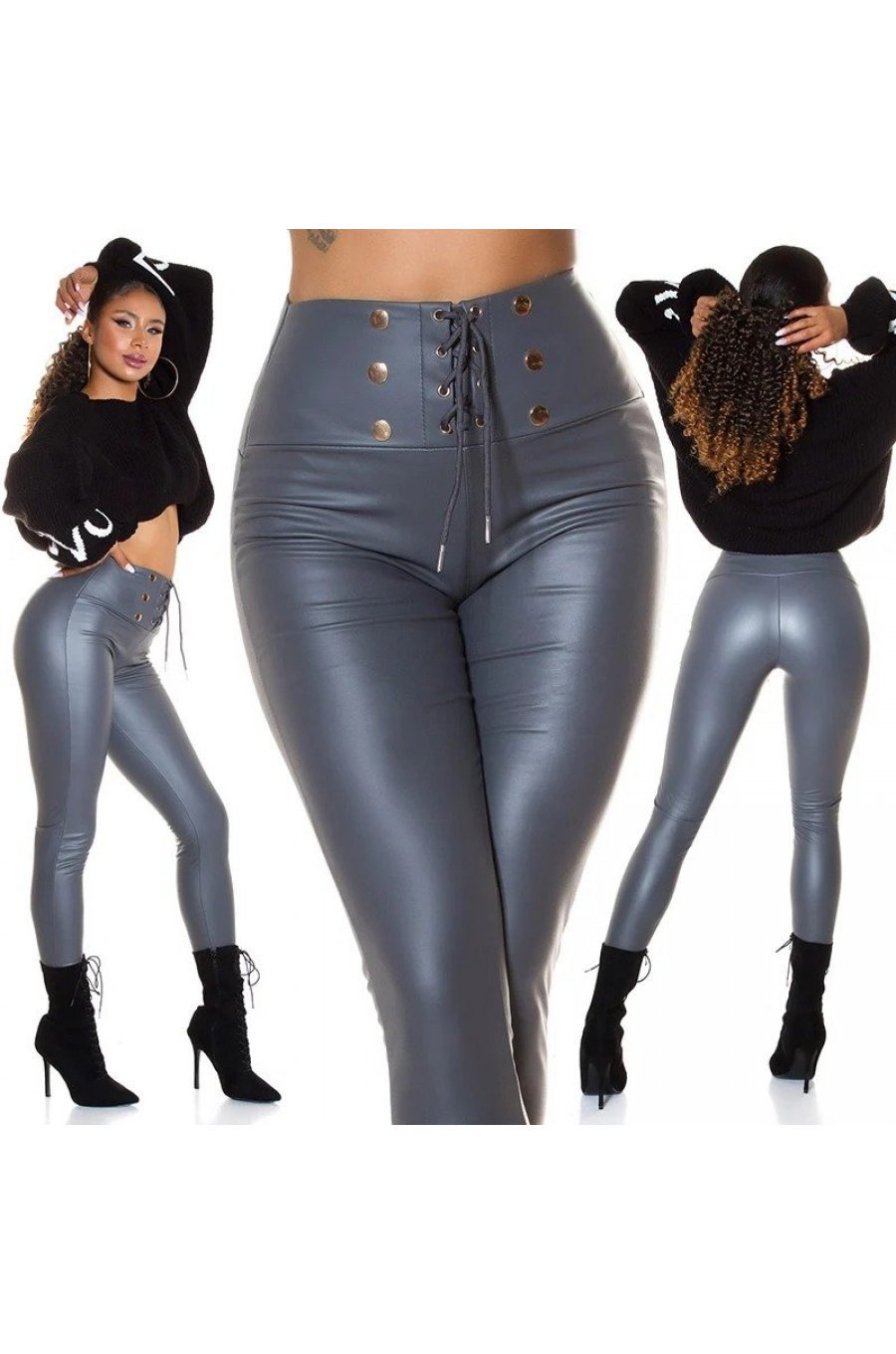Colanti dama termici piele eco gri cu talia inalta Cindy Colanti dama termici piele eco gri cu talia inalta Cindy 4 - jojofashion.ro