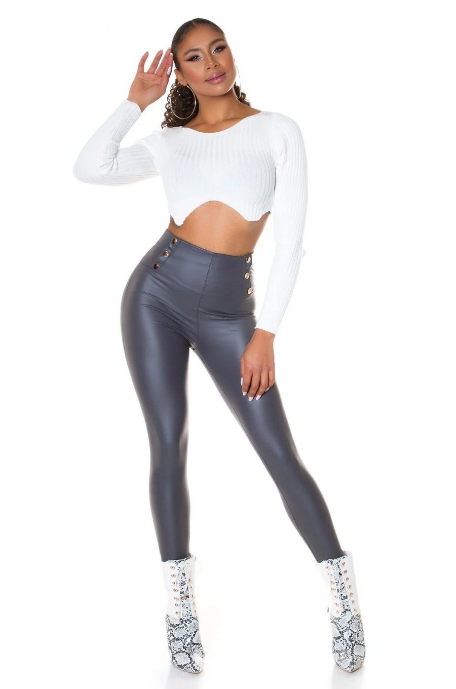 Colanti termici piele eco gri cu talie inalta Rimmy Colanti termici piele eco gri cu talie inalta Rimmy 3 - jojofashion.ro