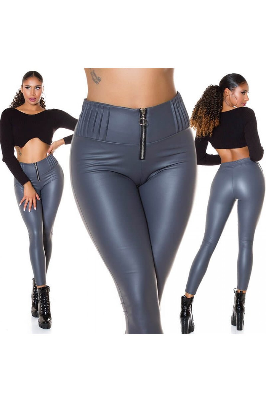 Colanti termici piele eco gri cu talie inalta Olivia Colanti termici piele eco gri cu talie inalta Olivia 4 - jojofashion.ro