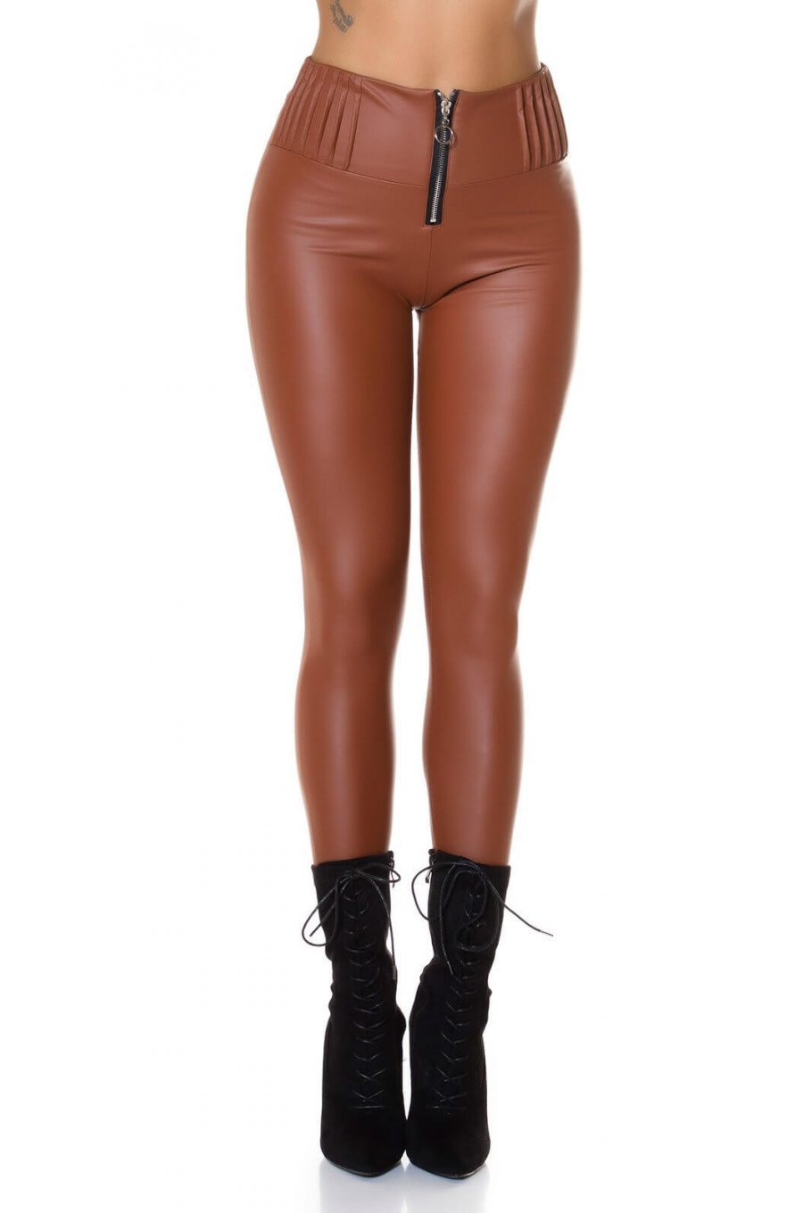 Colanti termici piele eco maro cu talie inalta Olivia Colanti termici piele eco maro cu talie inalta Olivia 1 - jojofashion.ro