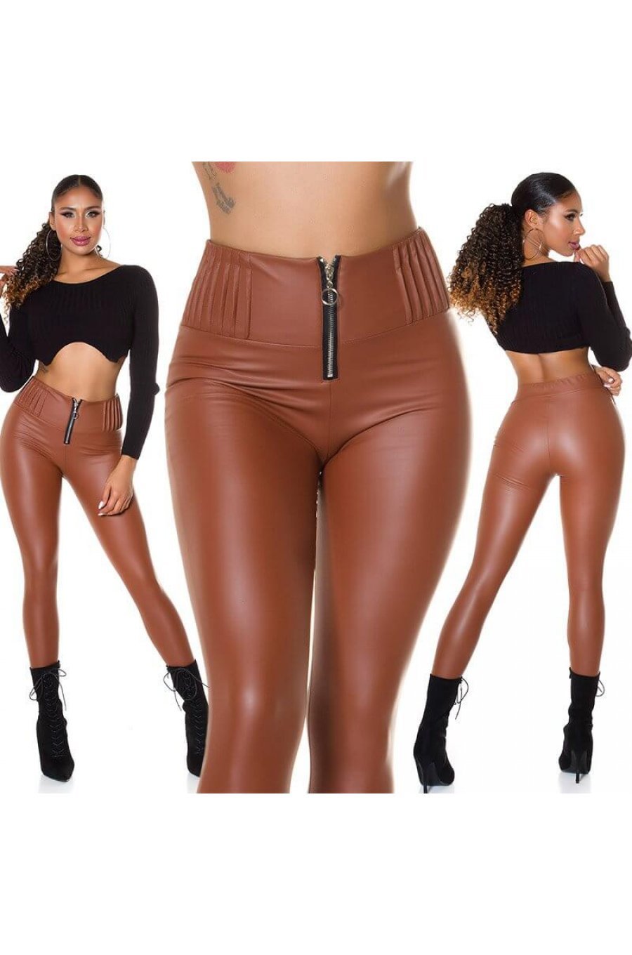 Colanti termici piele eco maro cu talie inalta Olivia Colanti termici piele eco maro cu talie inalta Olivia 4 - jojofashion.ro